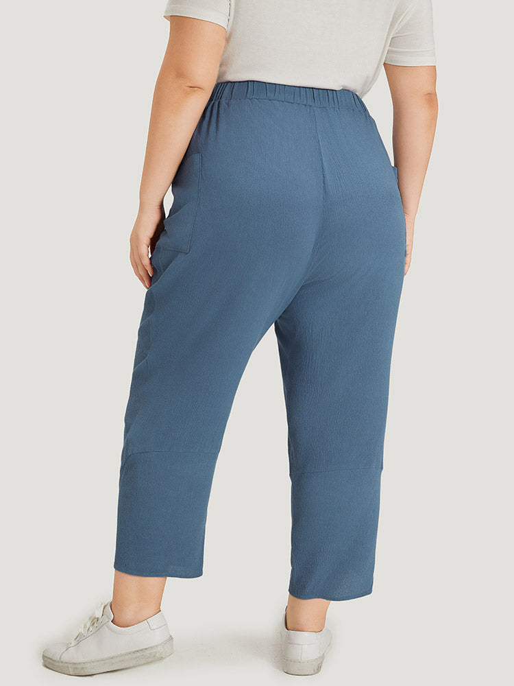 Solid Pocket Elastic Waist Wrap Hem Pants-Sweetccc