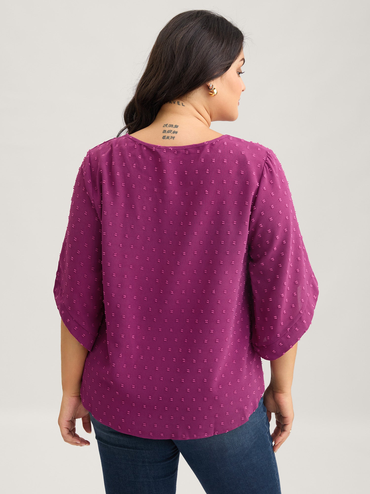 Textured Round Neck Bell Sleeve Blouse-Sweetccc