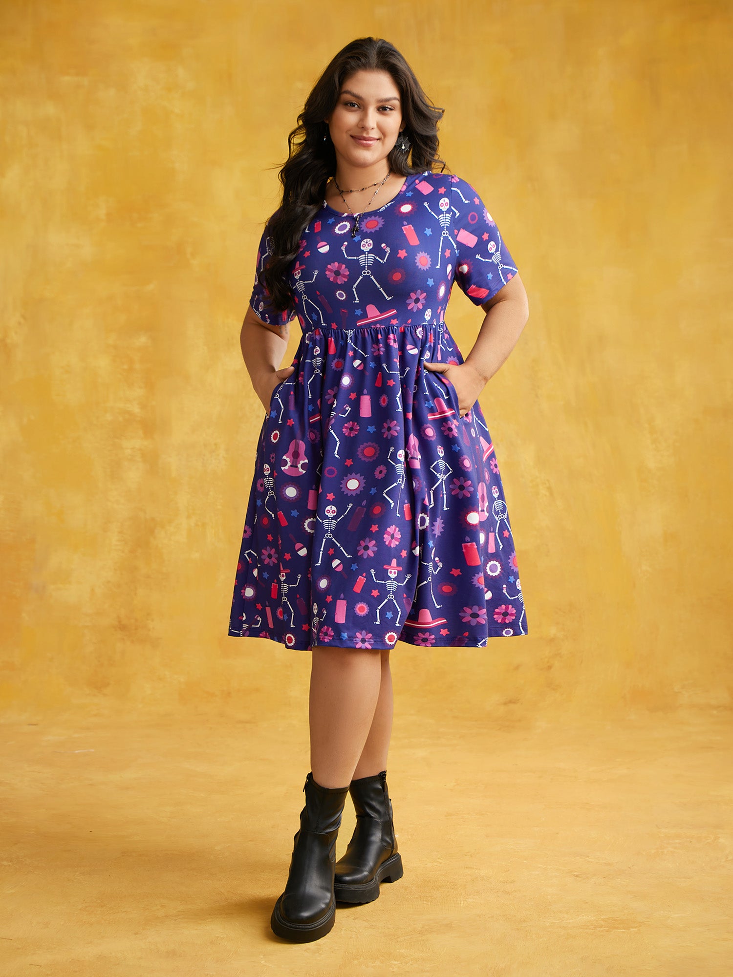 Musical Skeleton Waist-Cinching Dress-Sweetccc