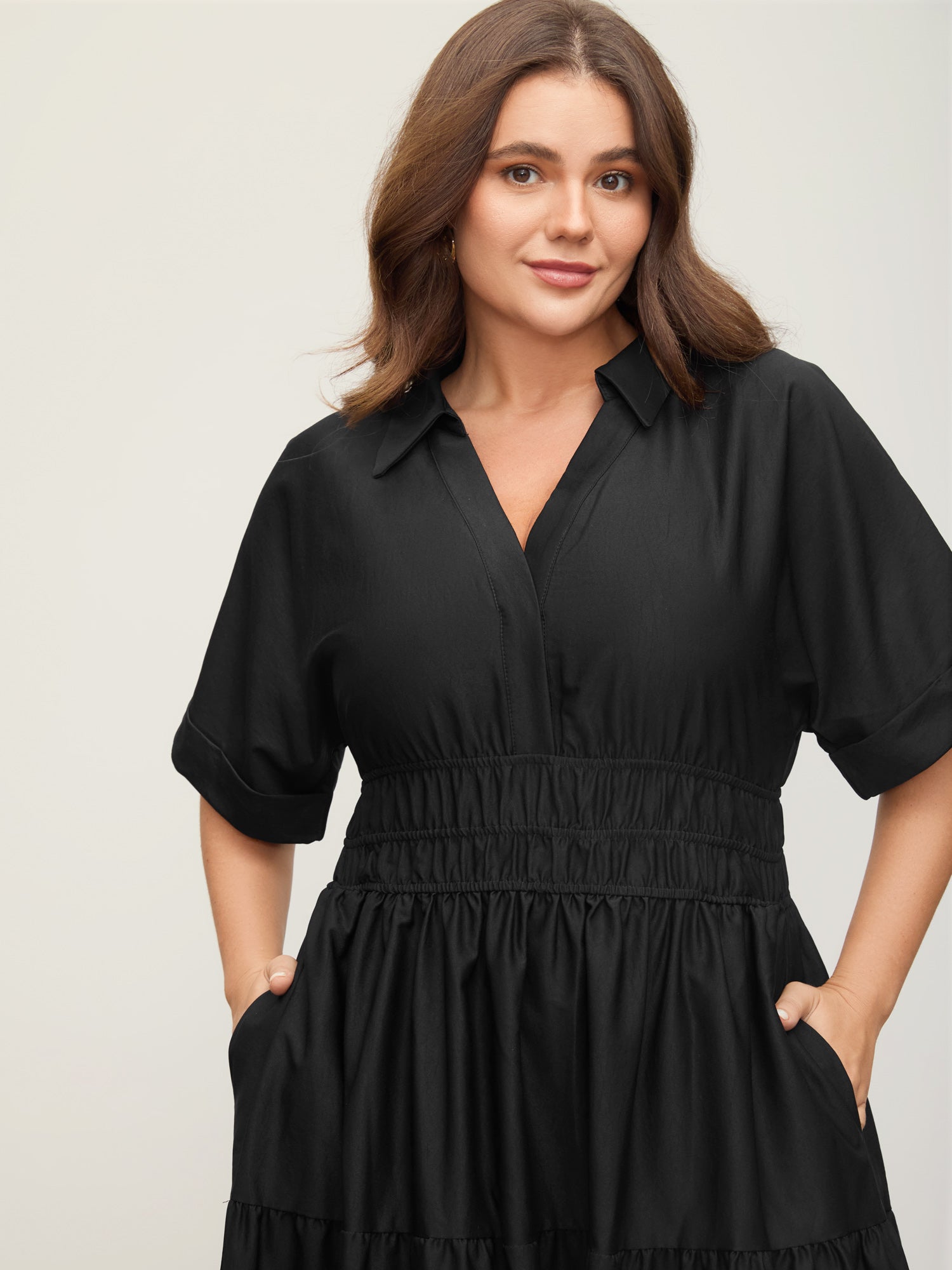 Midfield Tiered Midi Shirt Dress-Sweetccc