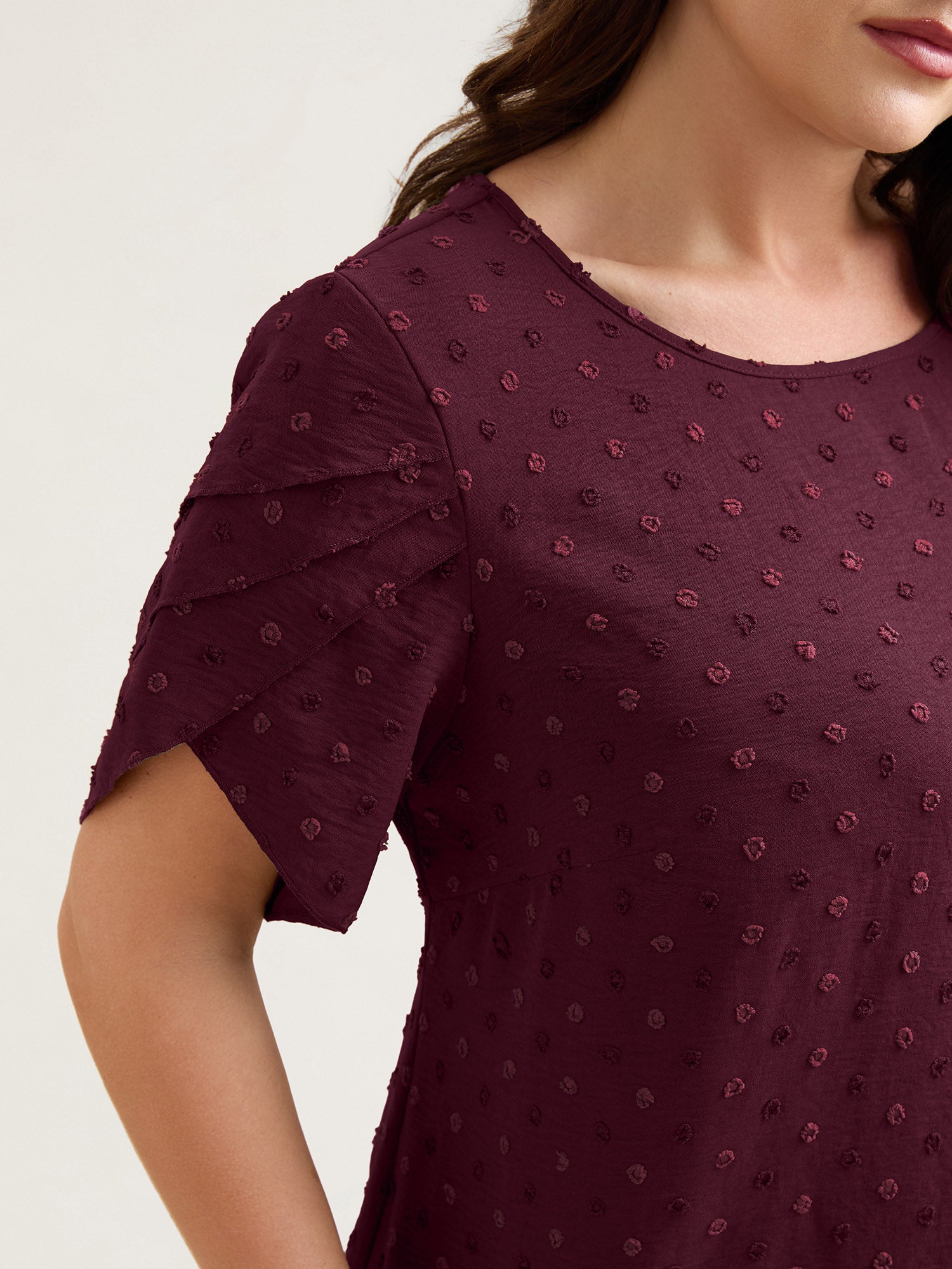 Textured Color Contrast Petal Sleeve Blouse-Sweetccc