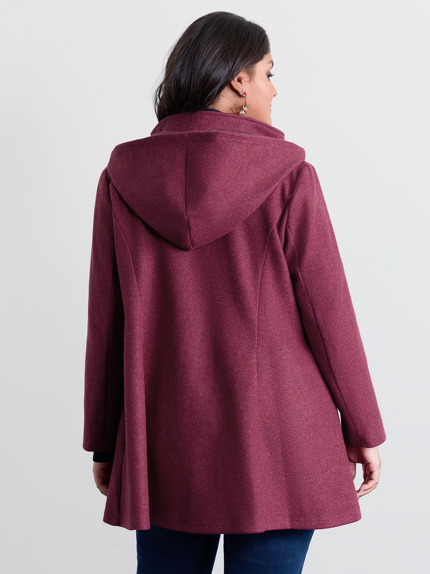 Hooded Pleated Pockets Waist-Defining Coat-Sweetccc