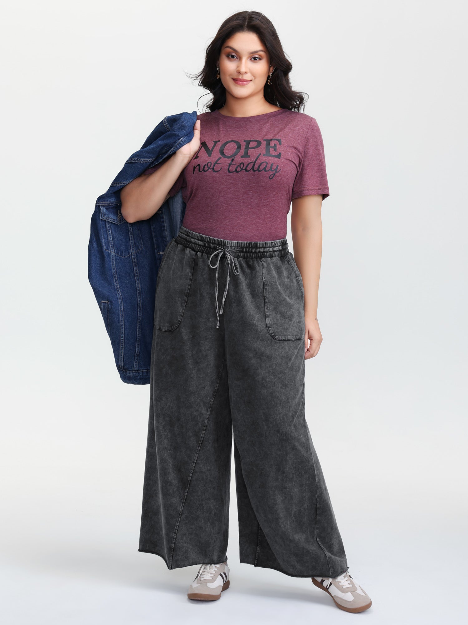 Vintage Washed Drawstring Wide Leg Pants-Sweetccc