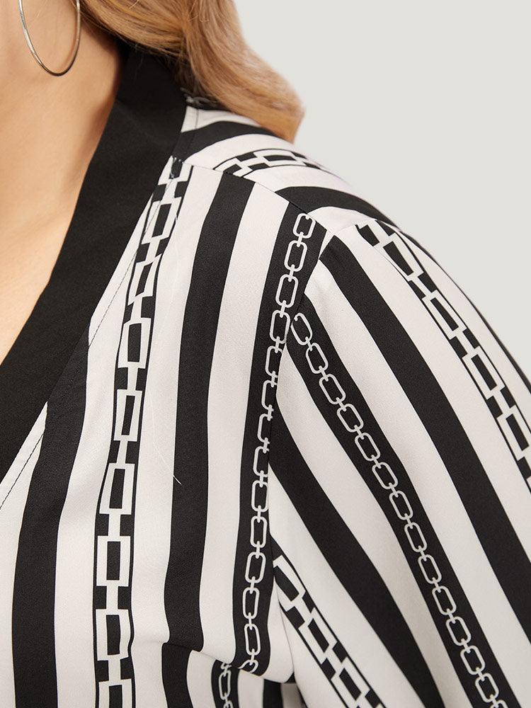 Striped Patchwork Contrast Open Front Kimono-Sweetccc