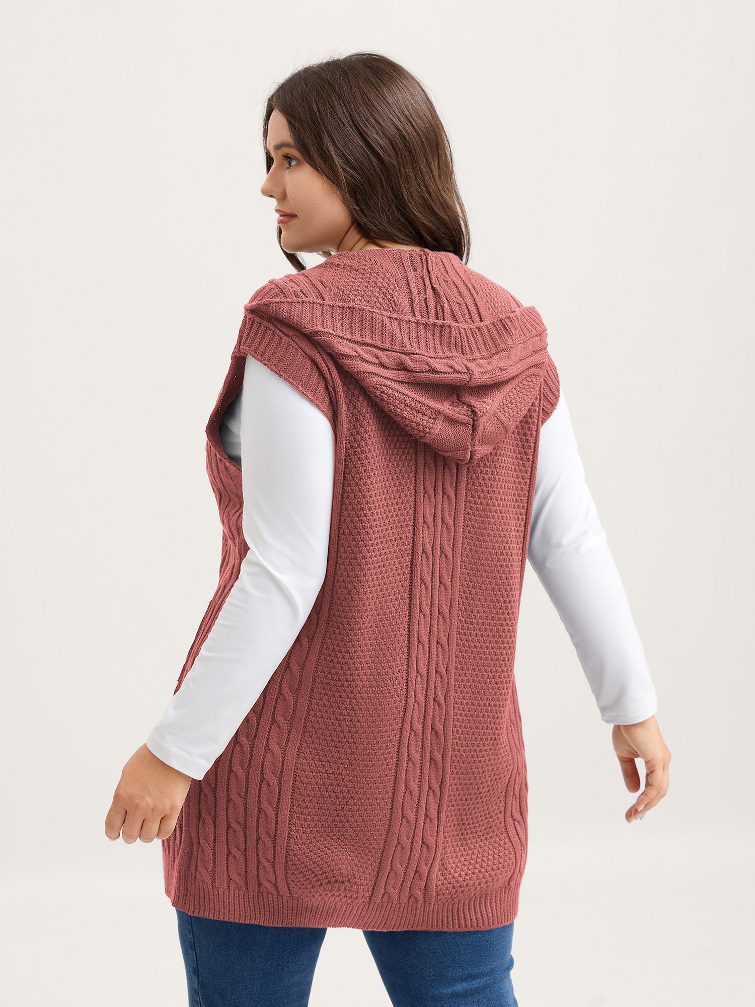 Twisted Hooded Sleeveless Knit Cardigan-Sweetccc