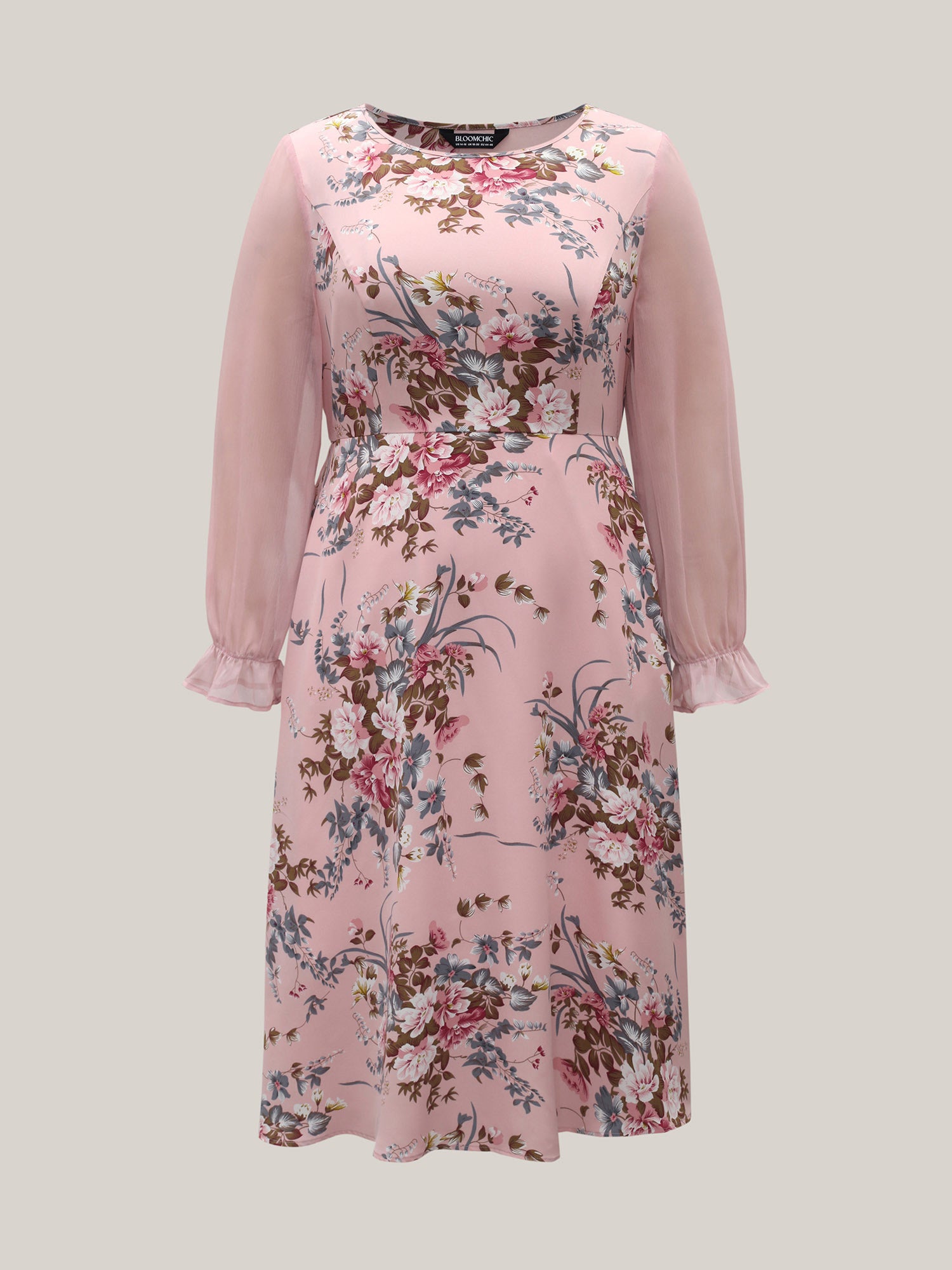 Floral Print Spliced Waist Cinched Midi Dress-Sweetccc