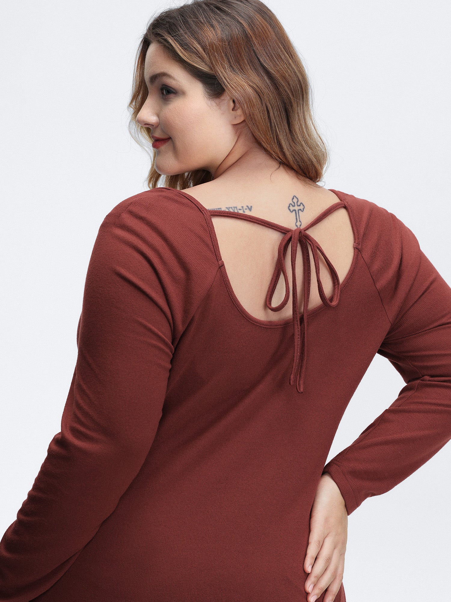 Stretchy Velvety Feel Back Detail T-Shirt-Sweetccc