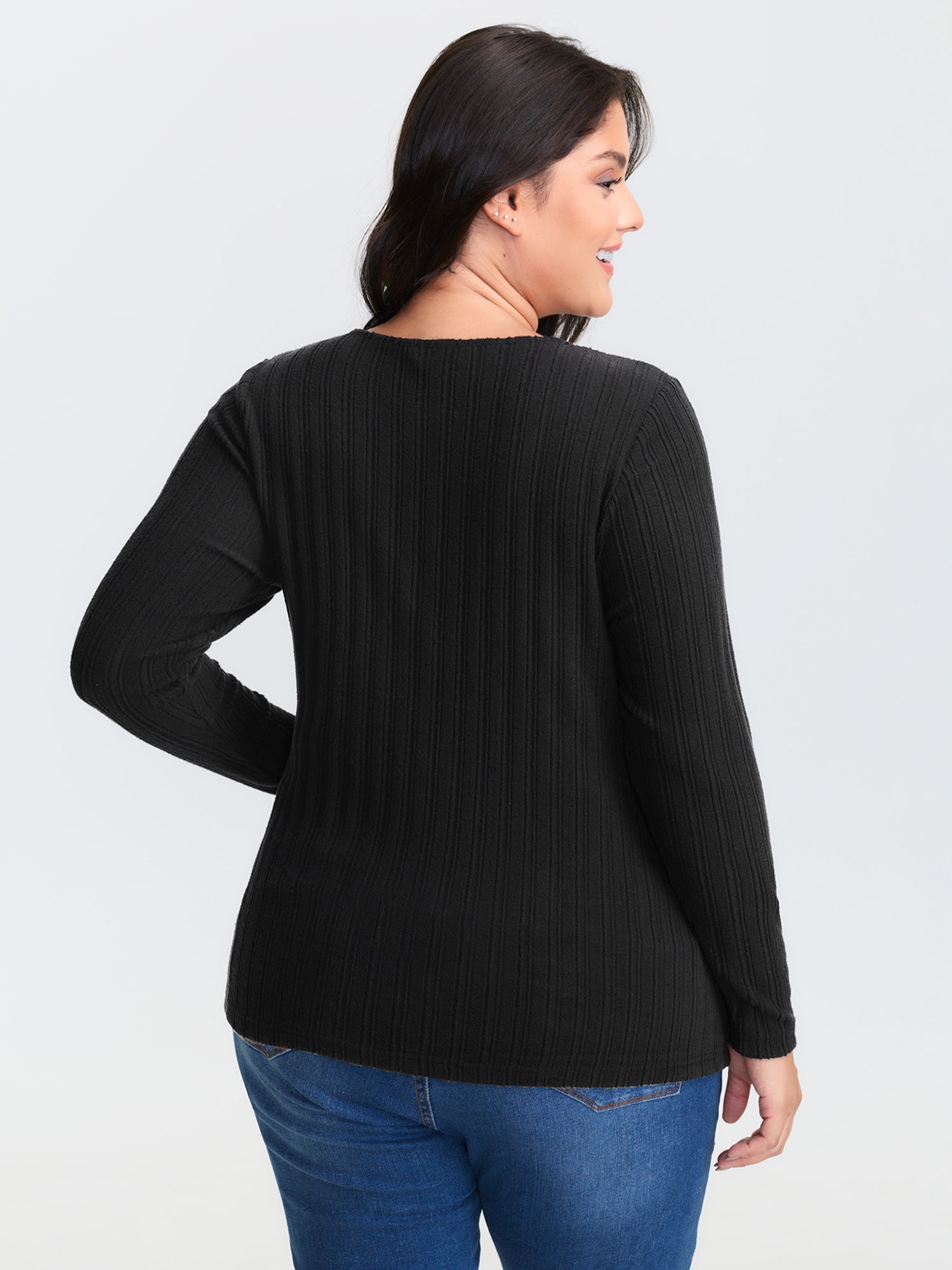 Textured Stretchy-Fit Buttons T-Shirt-Sweetccc