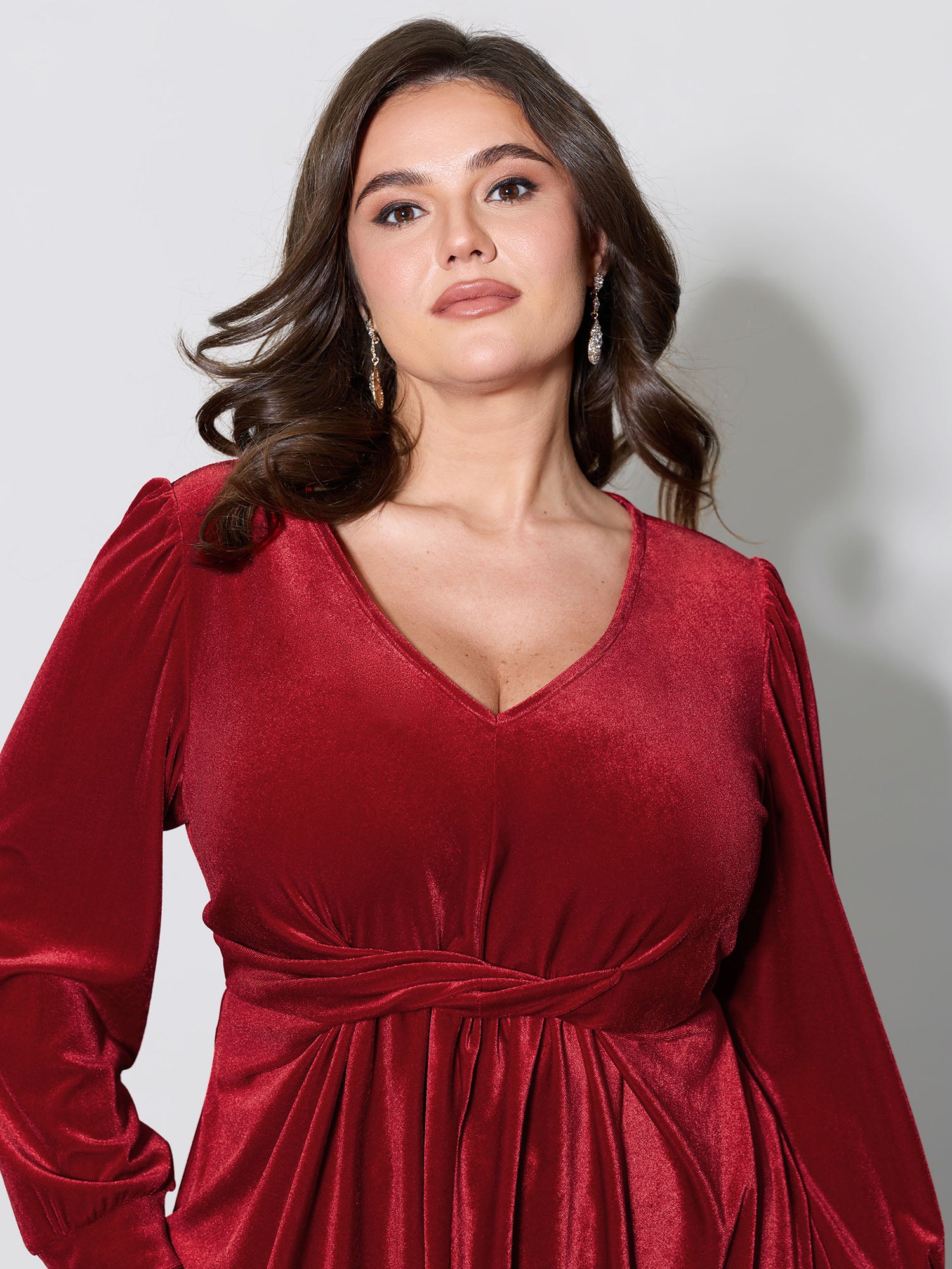 Velvet Twisted Waist Stretchy Knee-Length Dress-Sweetccc