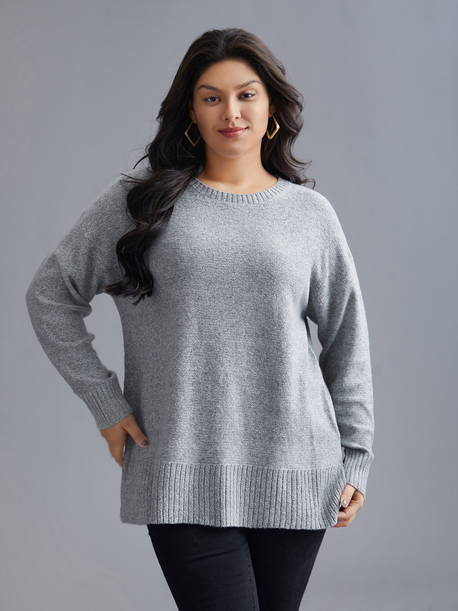 Texture Bowknot Cut Out Slit Hem Pullover-Sweetccc