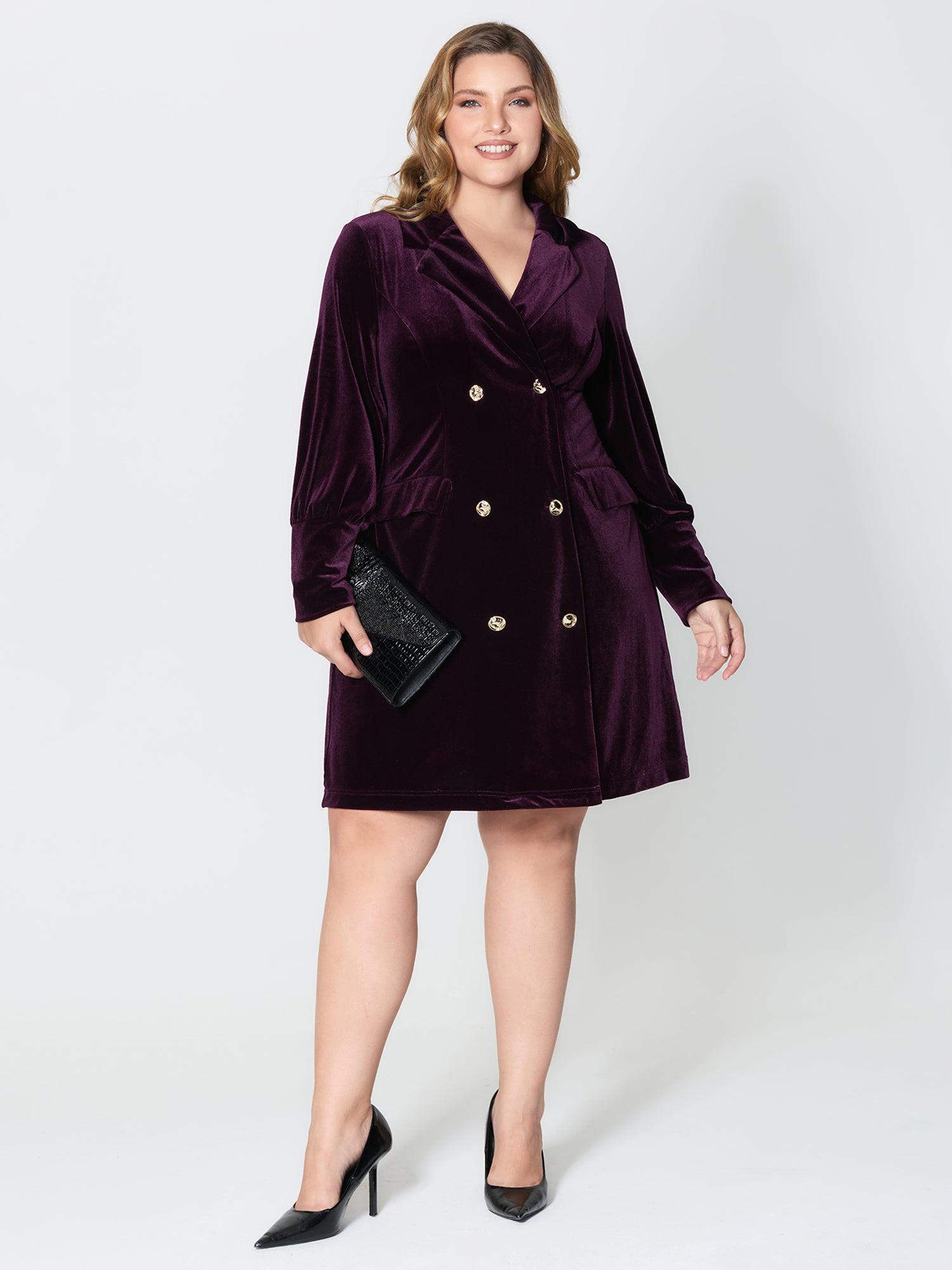 Velvet Stretchy Button Blazer Midi Dress-Sweetccc