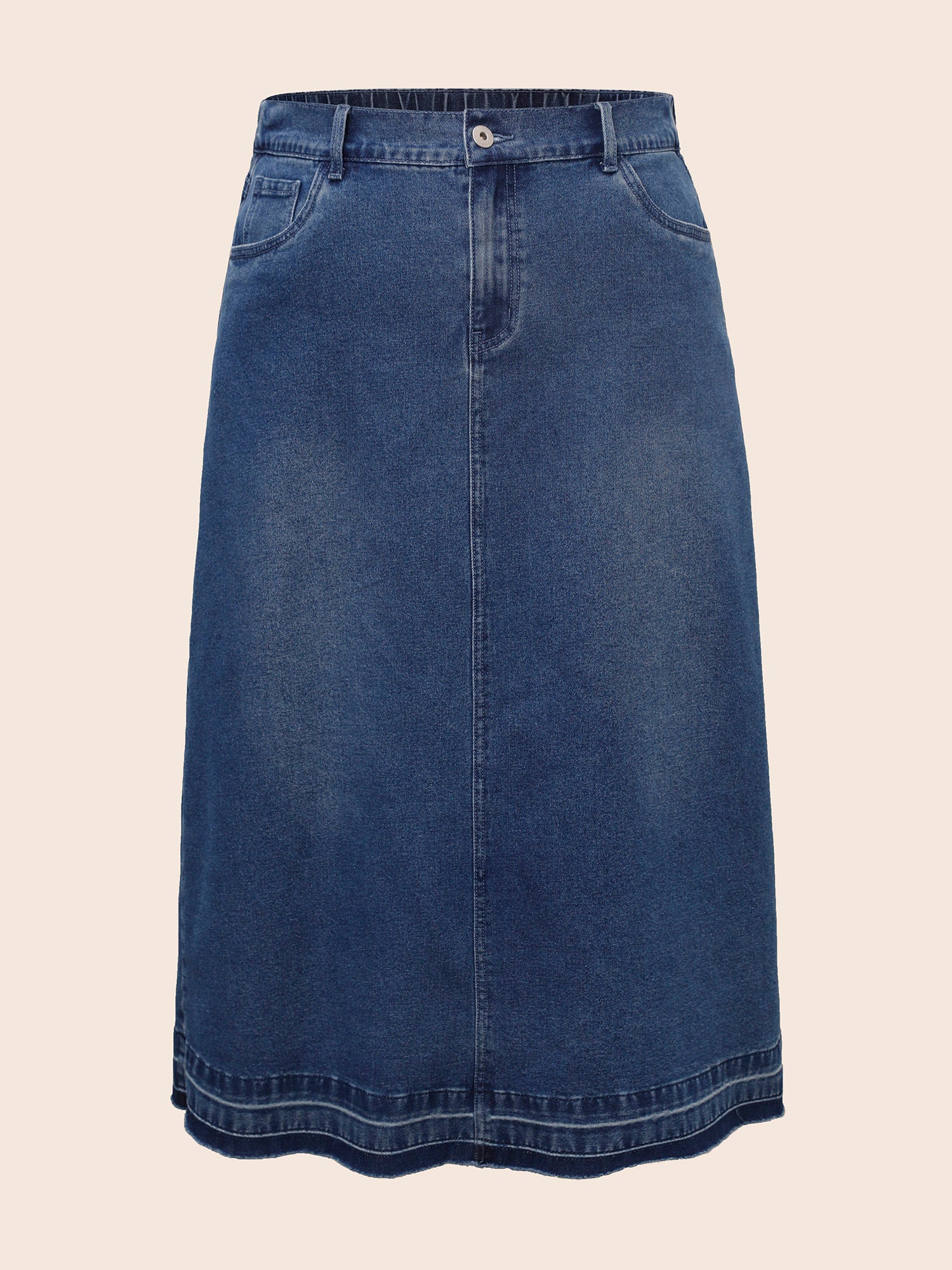 Stretch Denim Back Slit Midi Skirt-Sweetccc