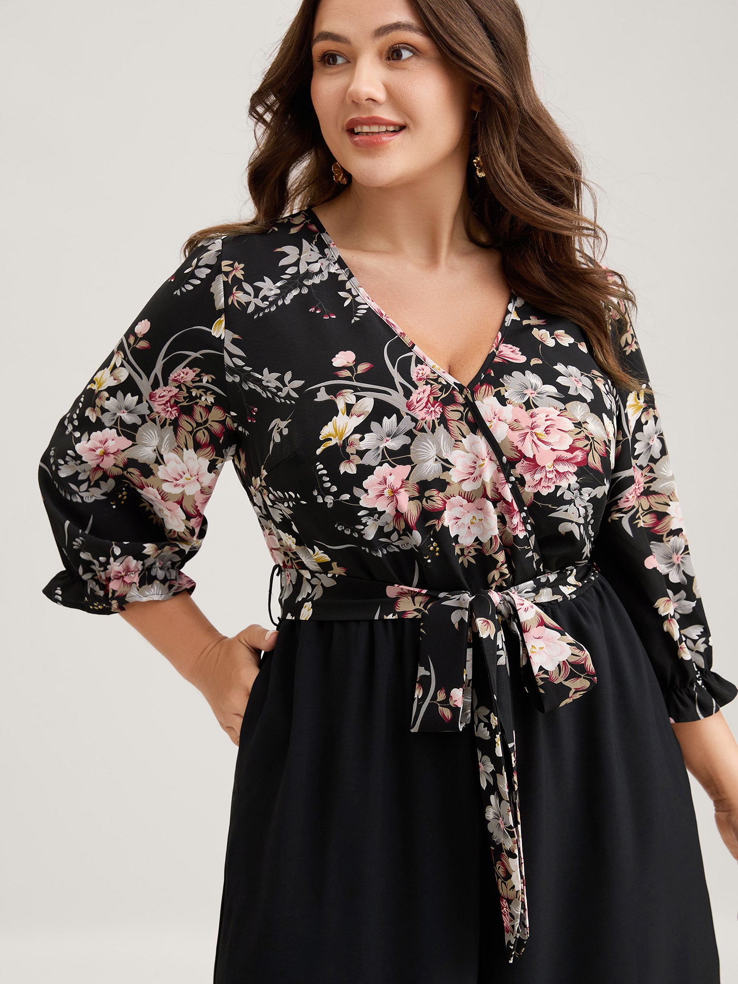 Floral Contrast Belted Wide-Leg Jumpsuit-Sweetccc