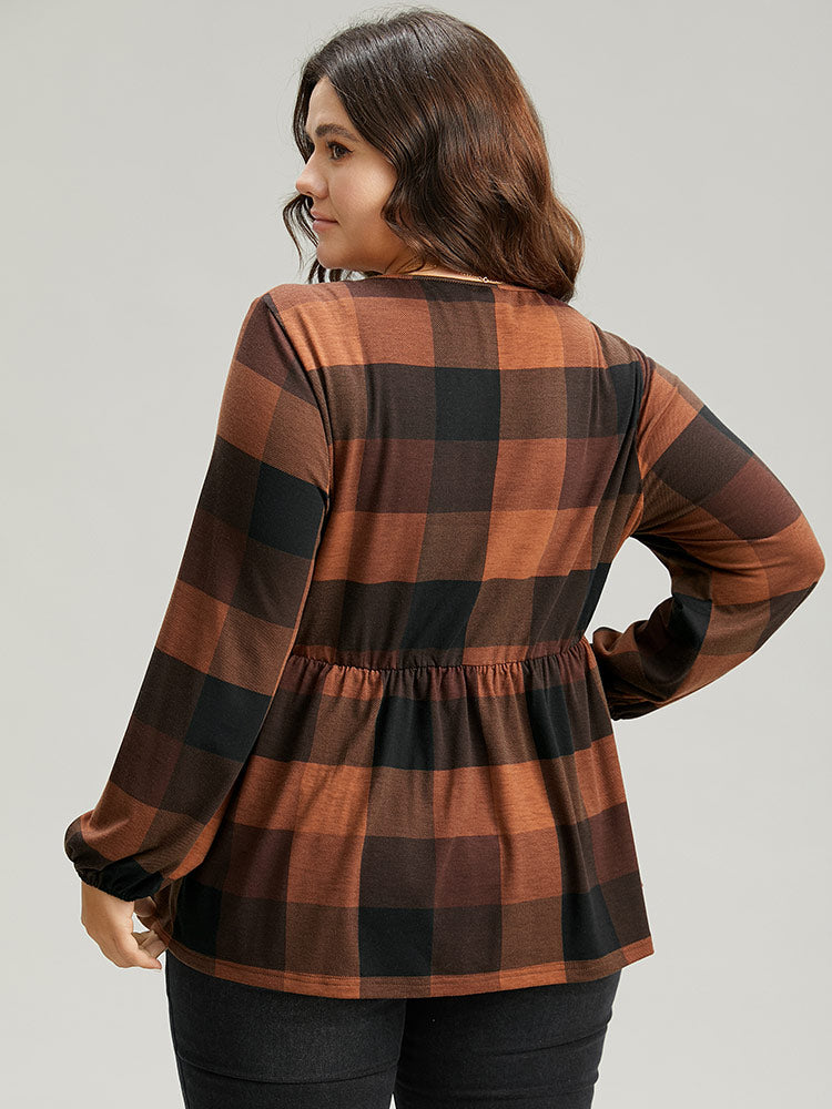 Floral Embroidered Gathered Lantern Sleeve T-shirt-Sweetccc