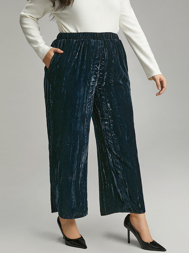 Velvet Elastic Waist Pocket Straight Leg Pants-Sweetccc