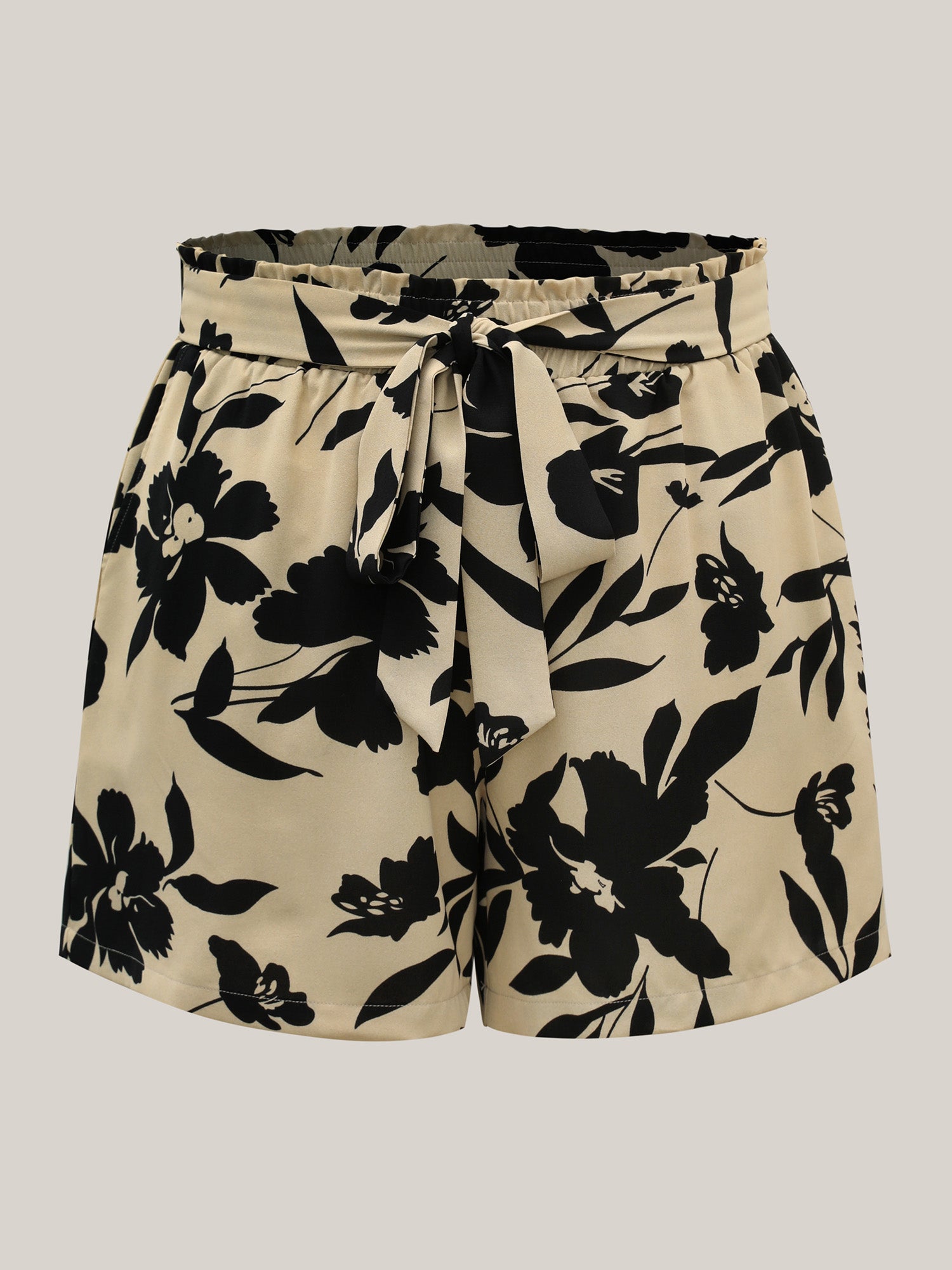 Large Flower Print Belted Straight-Leg Shorts-Sweetccc
