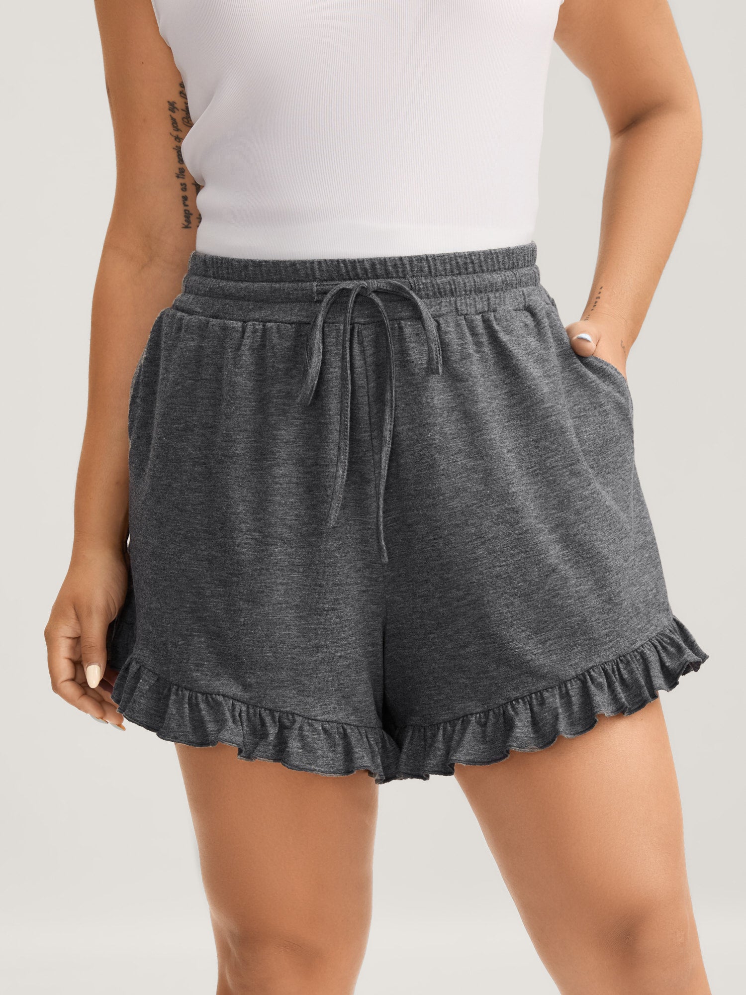 Supersoft Mixed Color Knit Drawstring Ruffled Shorts-Sweetccc