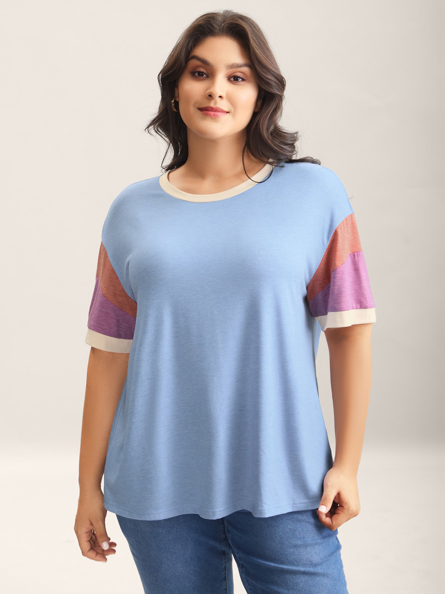 Supersoft Stretchy Color Contrast T-Shirt-Sweetccc