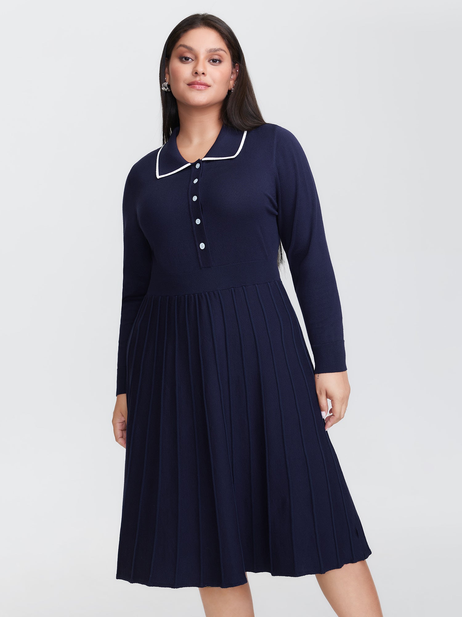 Supersoft Textured Polo Collar Sweater Dress-Sweetccc