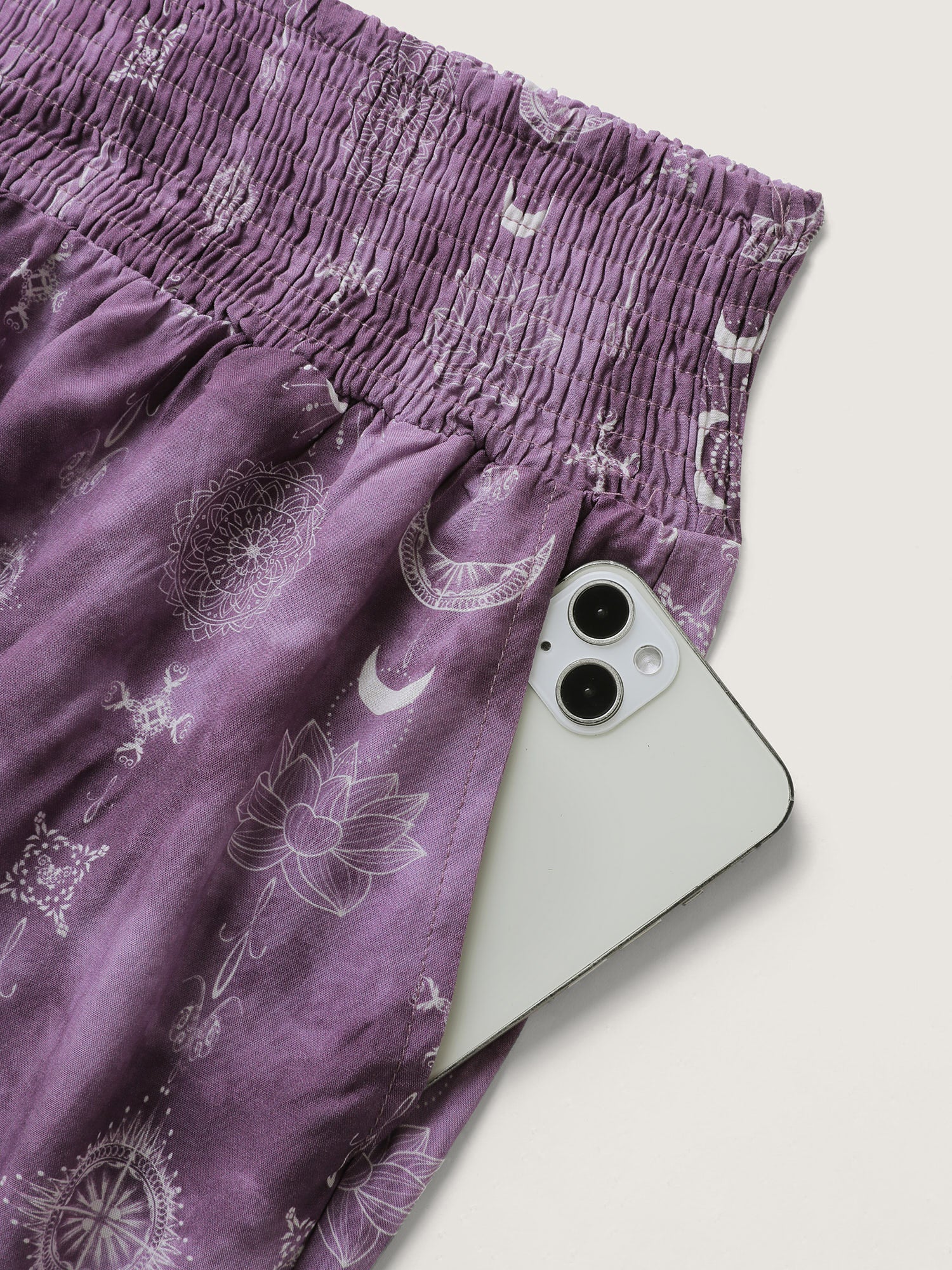 Starry Print Shirred Wide Waistband Pants-Sweetccc