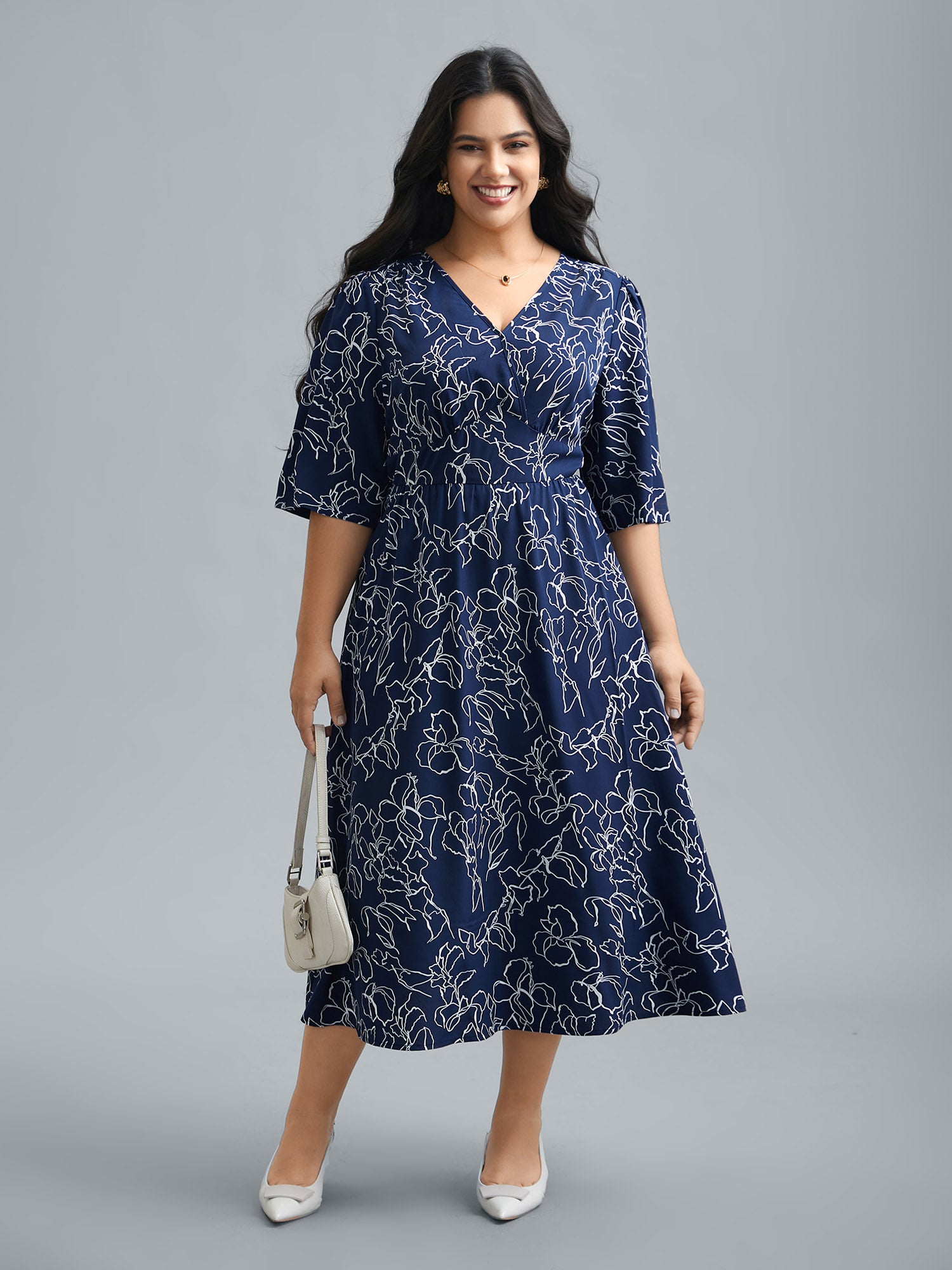 Surplice Neck Abstract Print Fit Midi Dress-Sweetccc