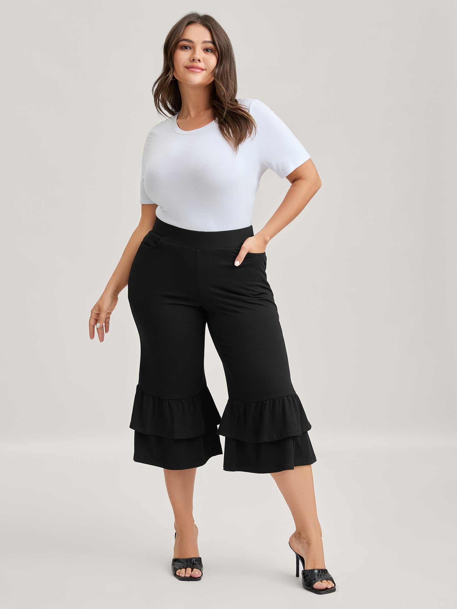Layered Ruffled Flare Hem Pants-Sweetccc
