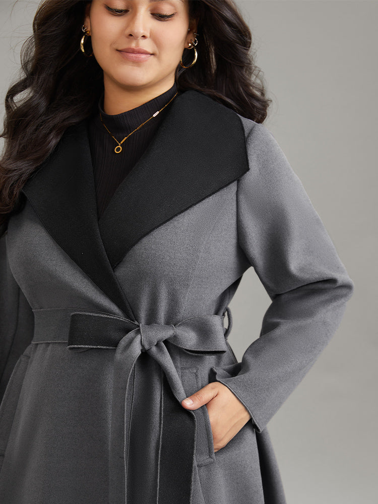 Lapel Collar Contrast Belted Coat-Sweetccc