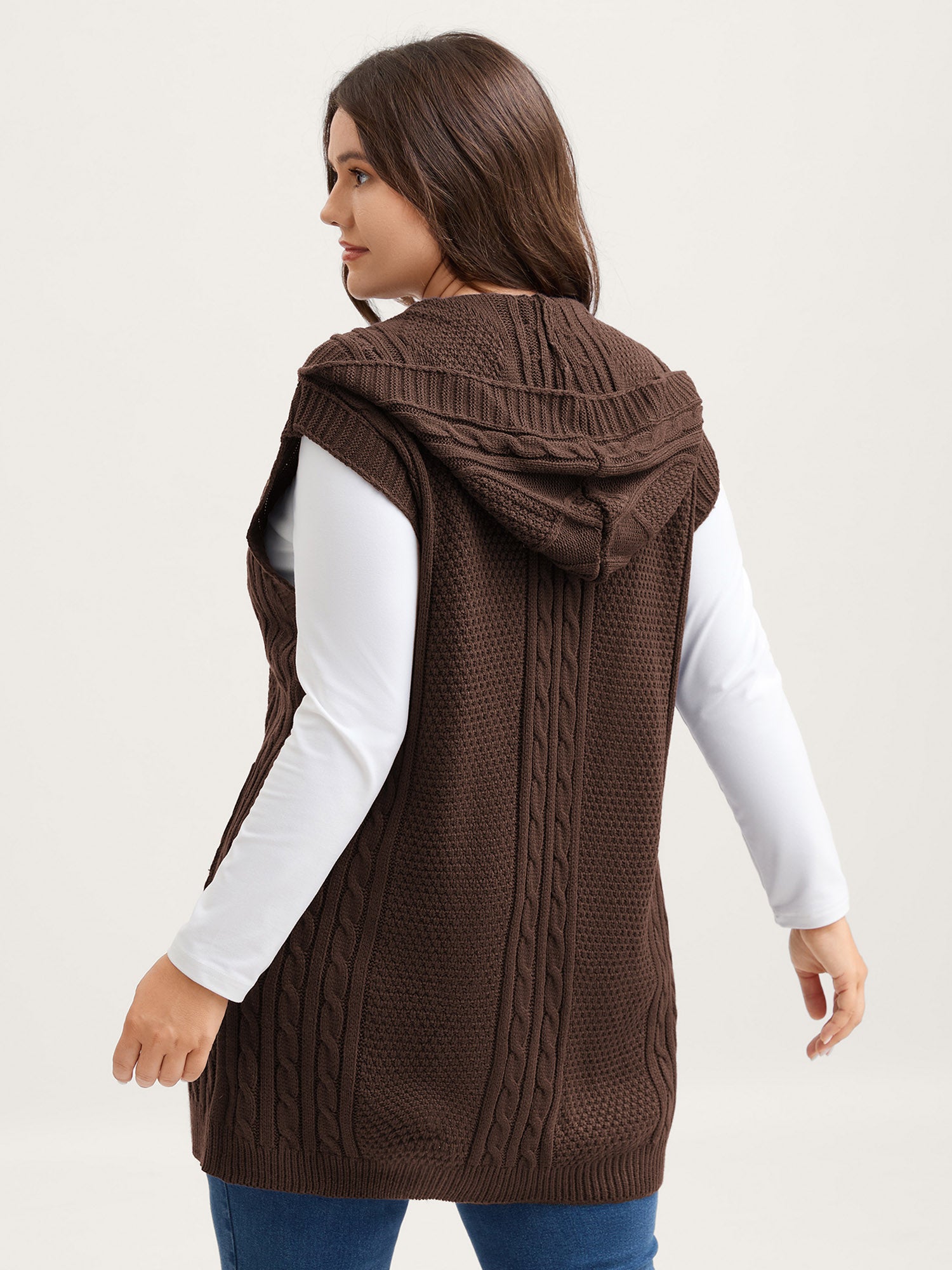 Twisted Hooded Sleeveless Knit Cardigan-Sweetccc