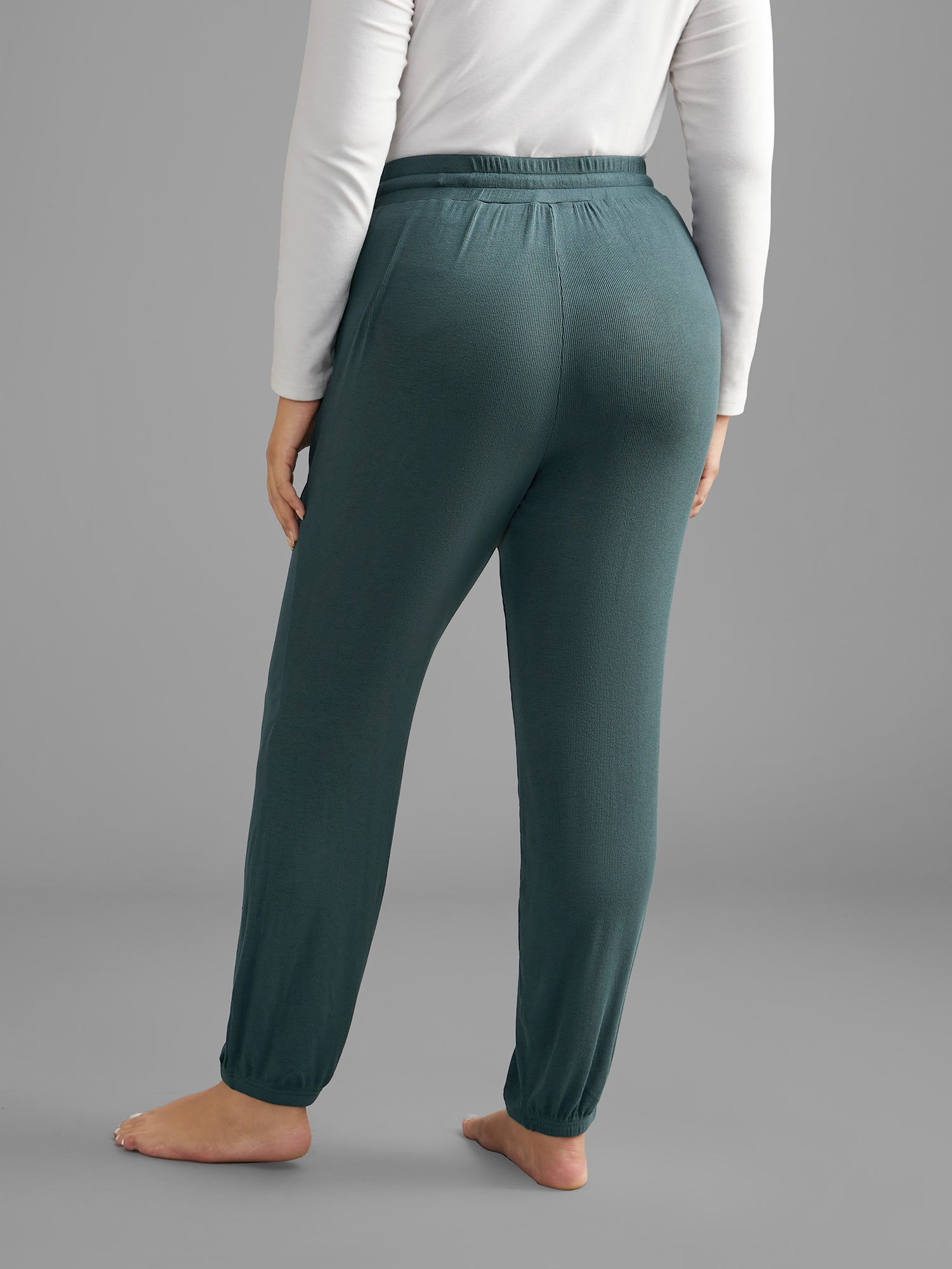 Solid Rib Knit Drawstring Lounge Bottoms-Sweetccc