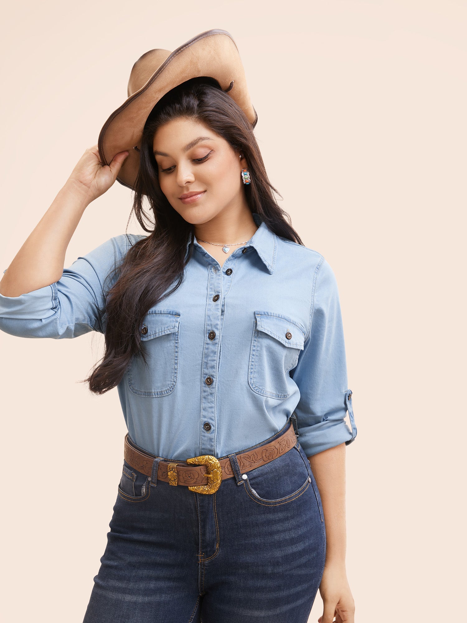 Stretch Denim Chest Pockets Jacket-Sweetccc