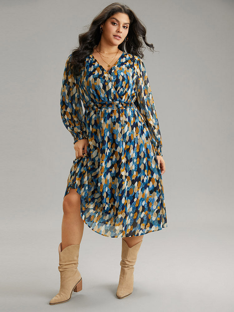 Overlap Collar Feather Shirred Pocket Dress-Sweetccc