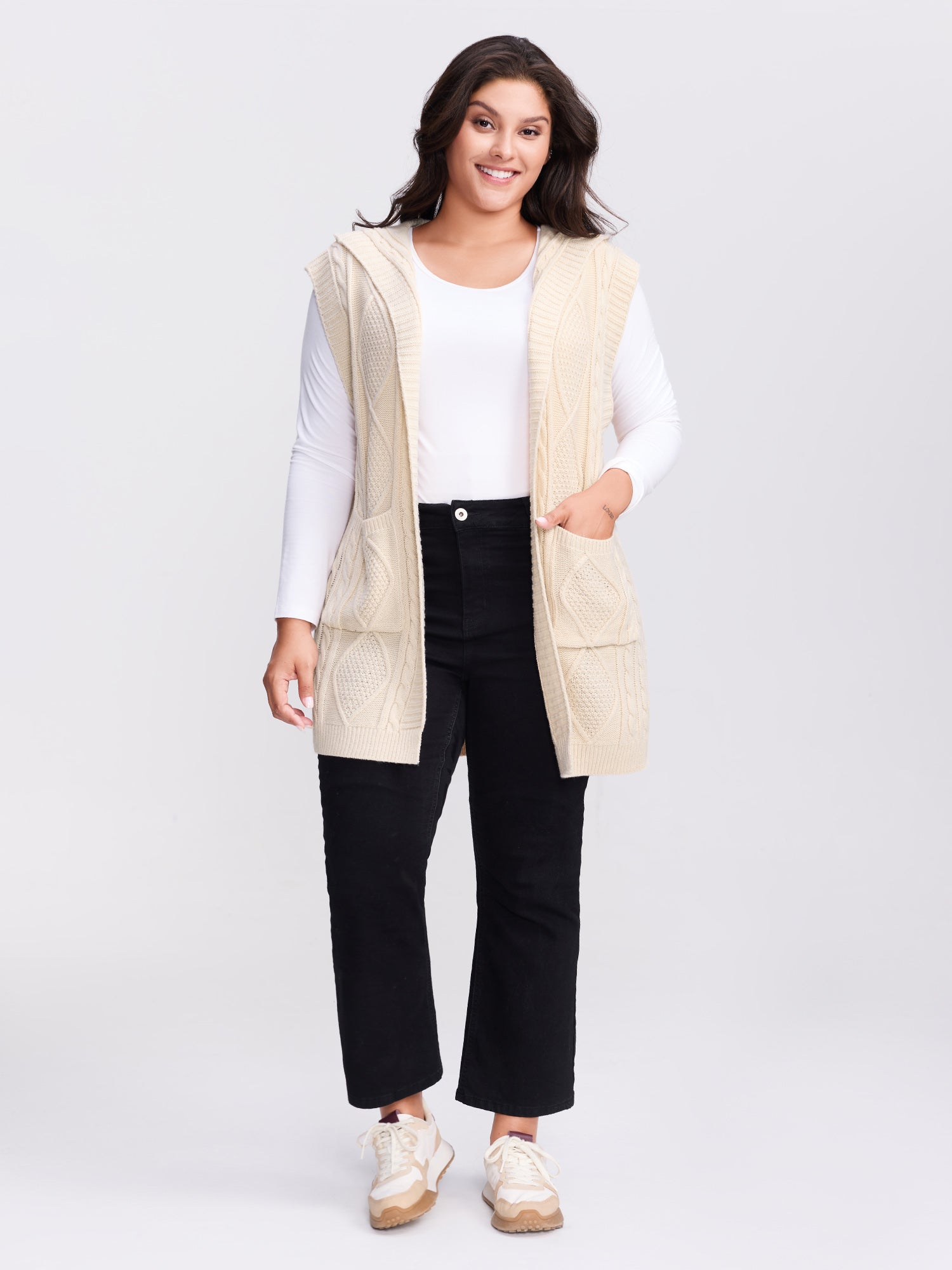 Twisted Hooded Sleeveless Knit Cardigan-Sweetccc