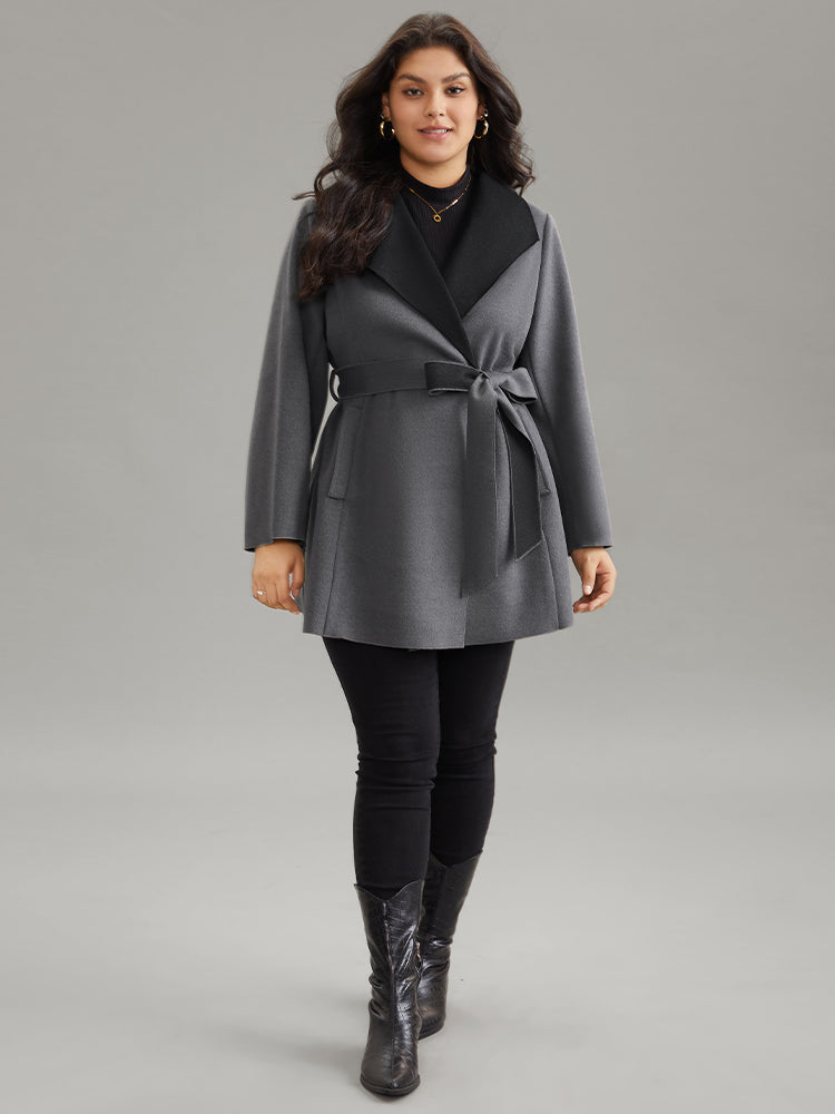 Lapel Collar Contrast Belted Coat-Sweetccc