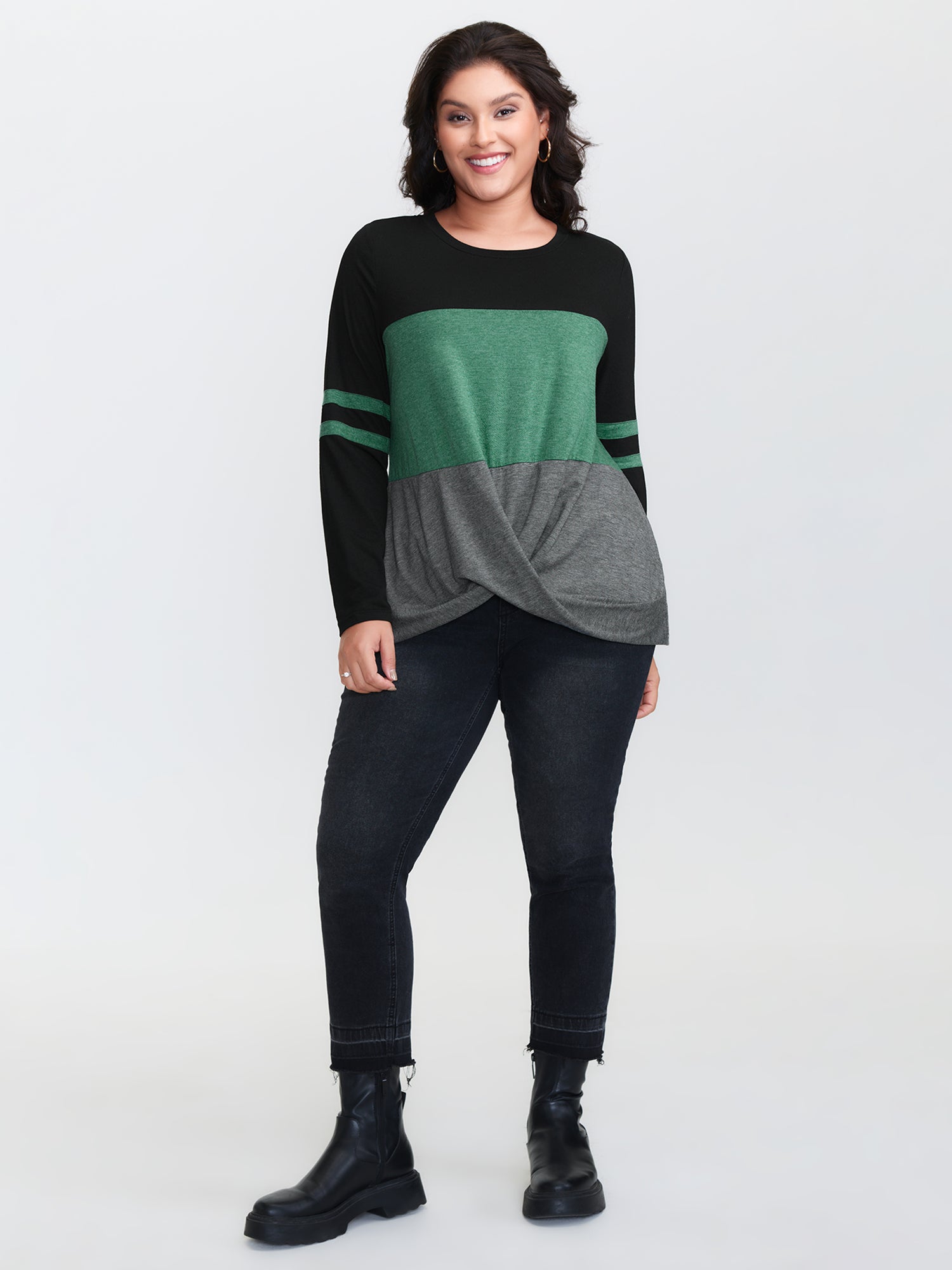 Twisted Hem Colorblock Heather T-Shirt-Sweetccc