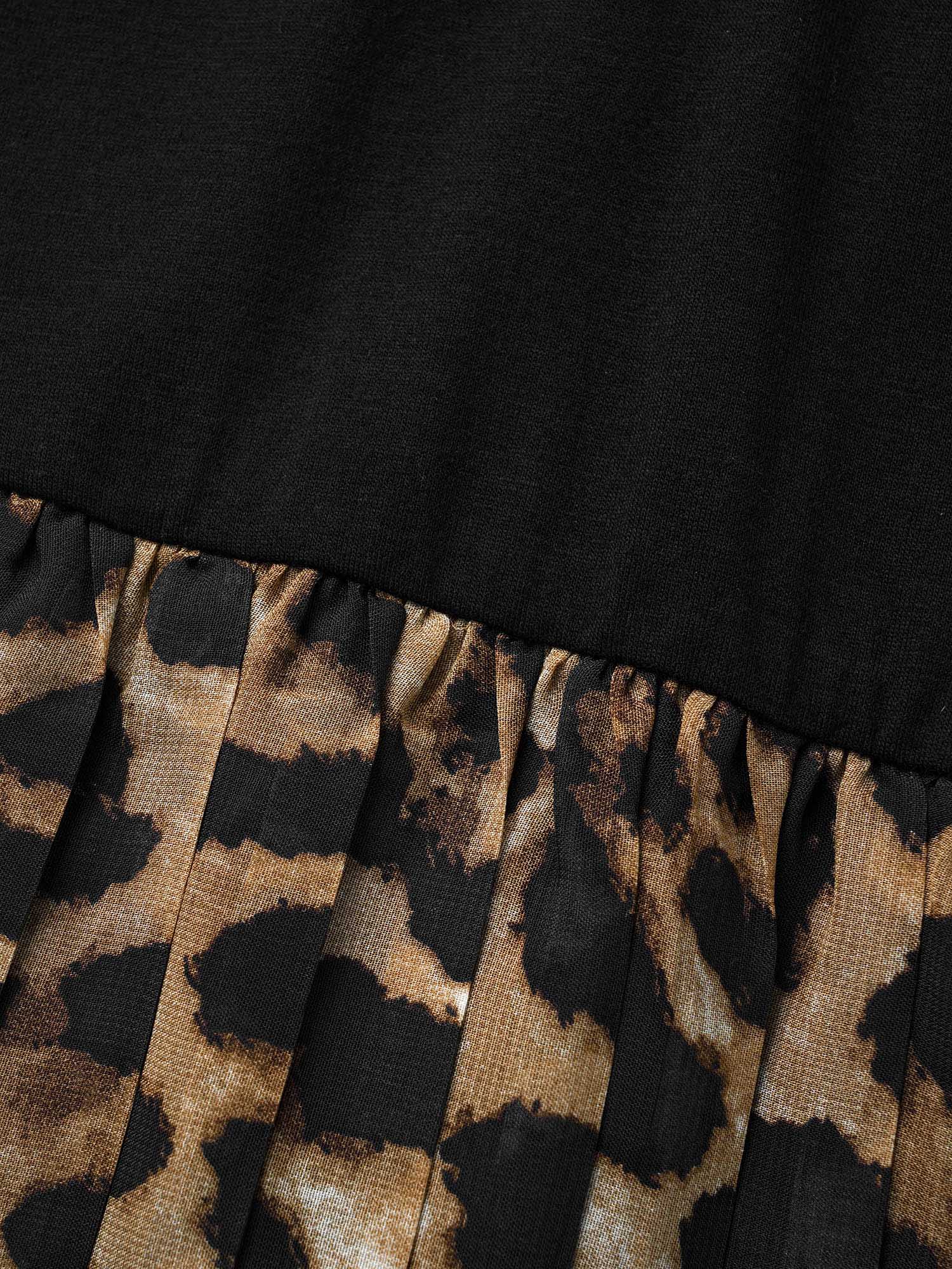 V Neck Leopard Print Patchwork Dress-Sweetccc