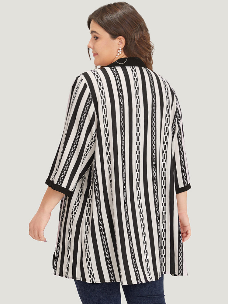Striped Patchwork Contrast Open Front Kimono-Sweetccc