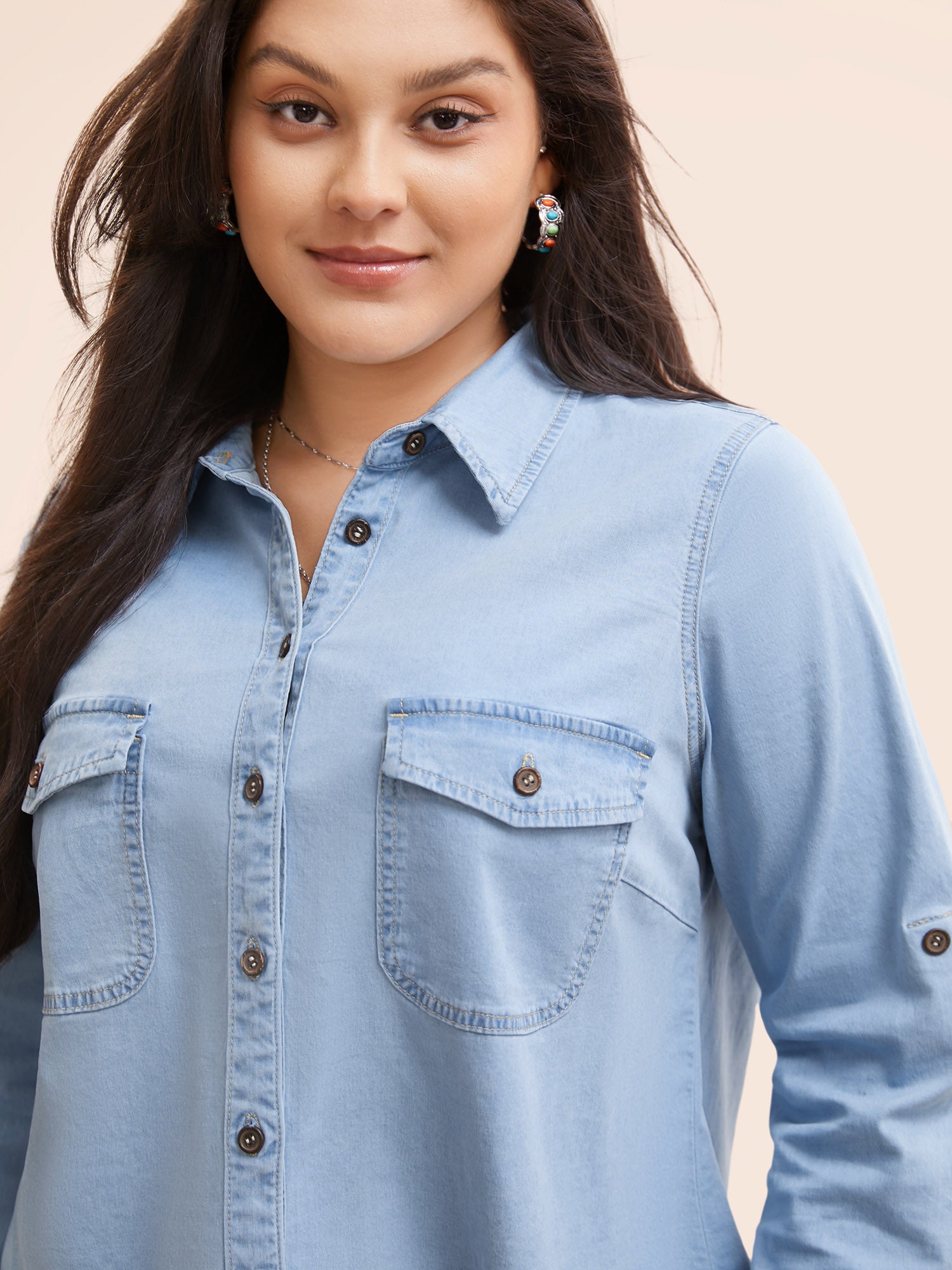 Stretch Denim Chest Pockets Jacket-Sweetccc