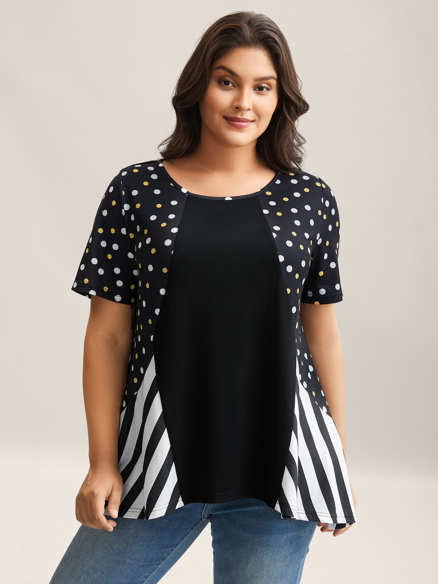 Supersoft Stretchy Polka Dots Stripe T-Shirt-Sweetccc