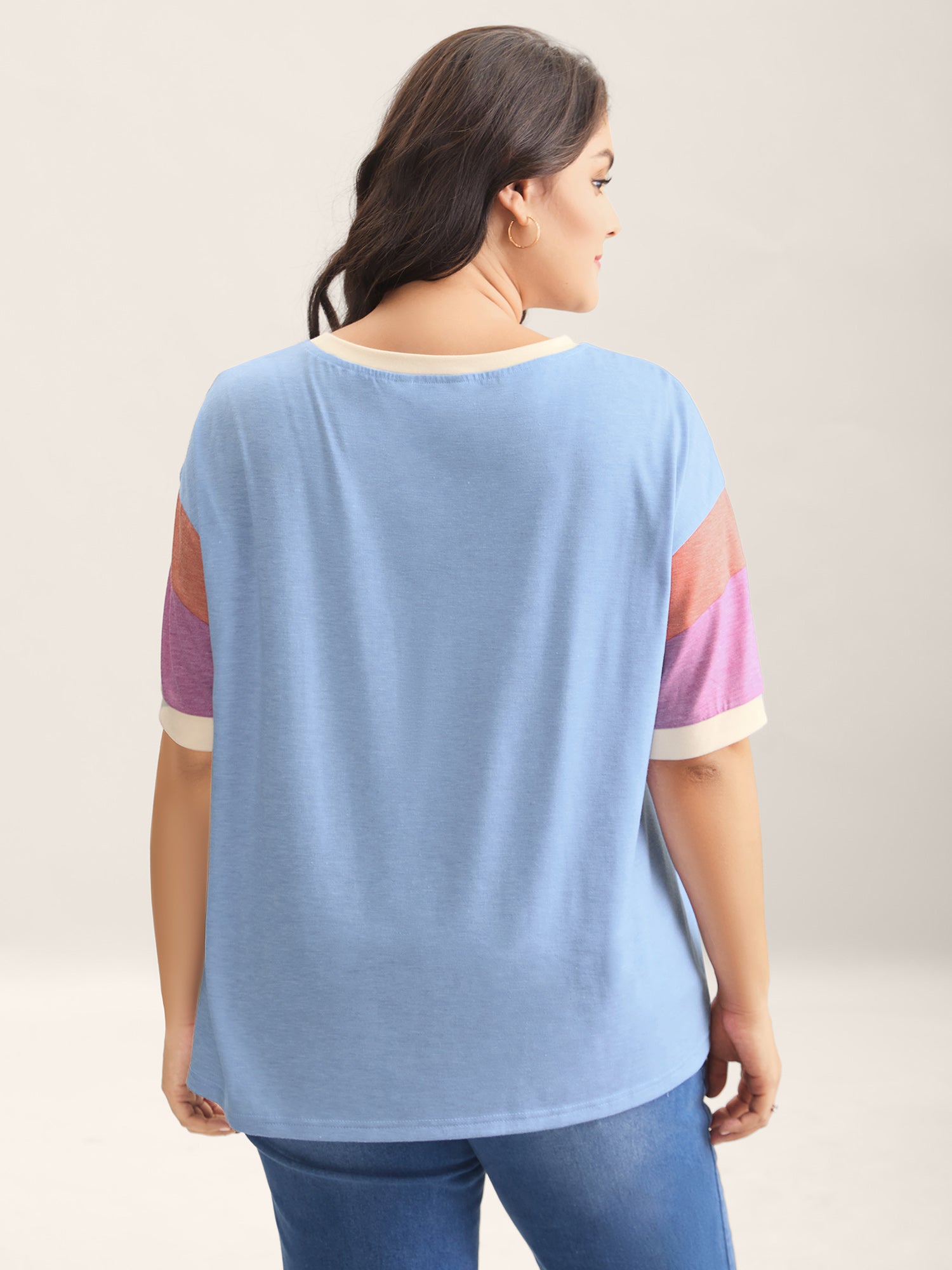 Supersoft Stretchy Color Contrast T-Shirt-Sweetccc