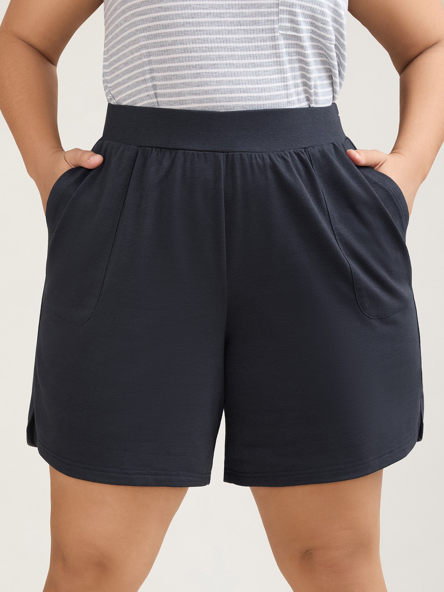 Stretchy Waist Split Relaxed Shorts-Sweetccc