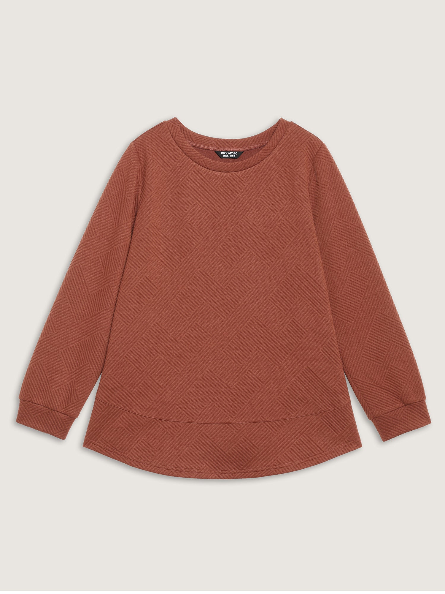 Textured Curvy Hem Round Neck Sweatshirt-Sweetccc