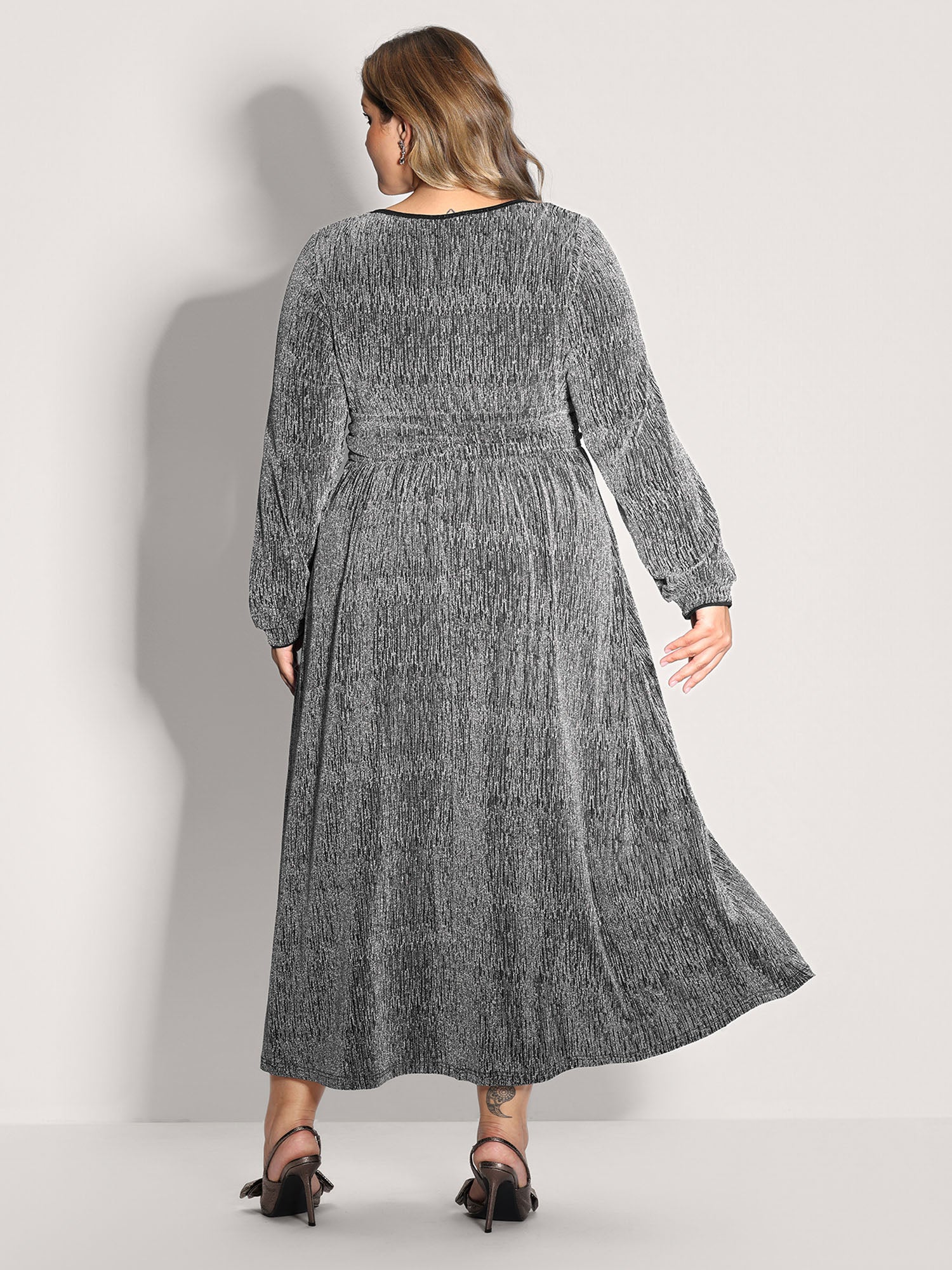 Lurex Side Slit Pleated Waist Maxi Dress-Sweetccc