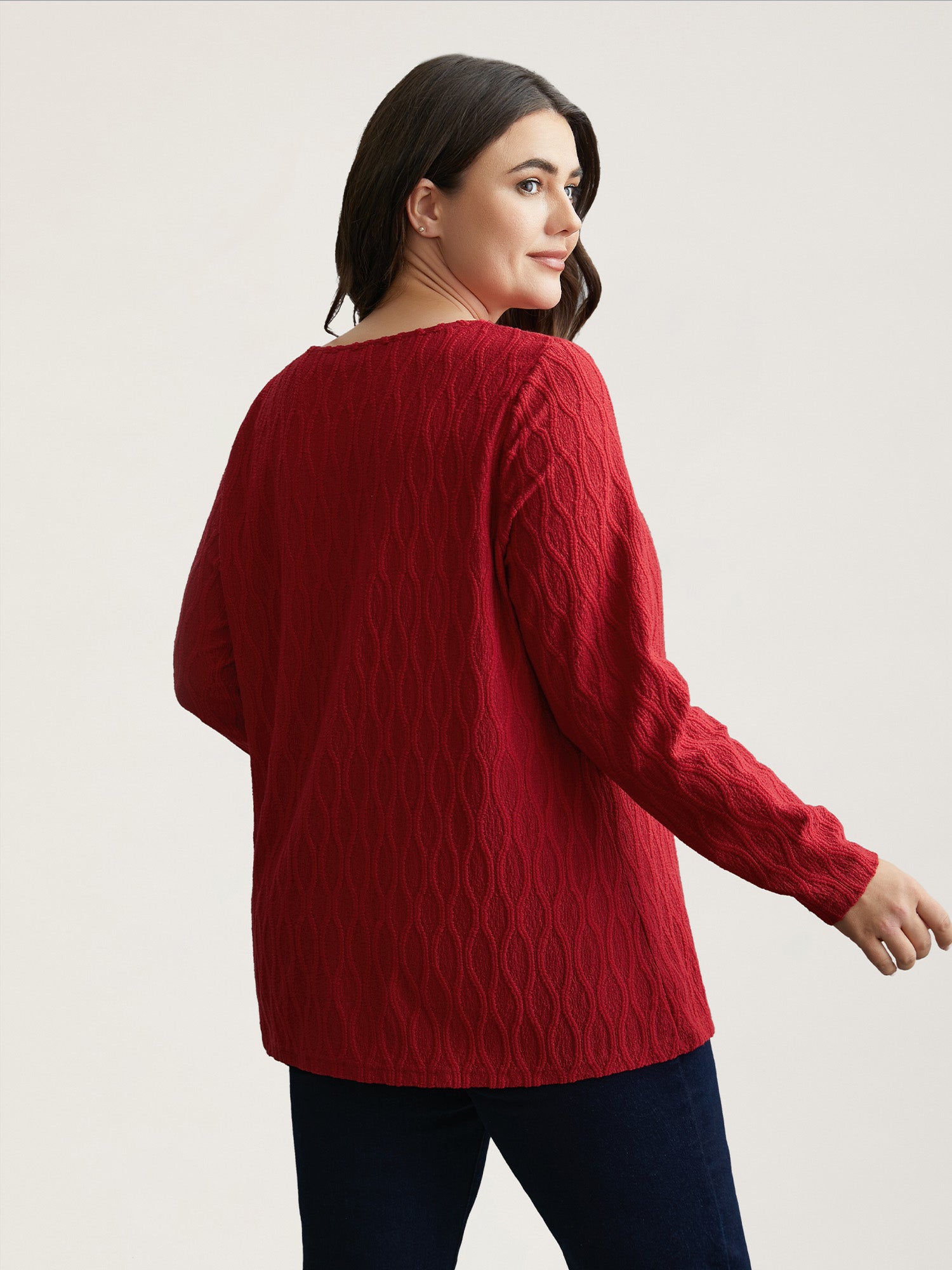 Textured Keyhole Gathered Knit Top-Sweetccc