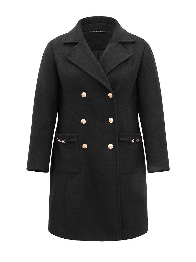 Lapel Collar Pocket Chain Buckle Detail Coat-Sweetccc