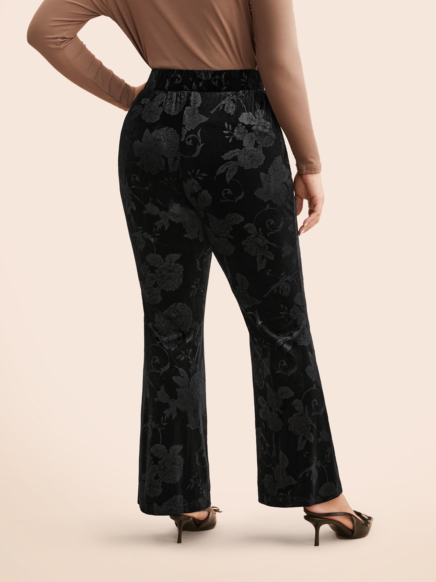 Velvet Floral Mid Rise Bootcut Leggings-Sweetccc