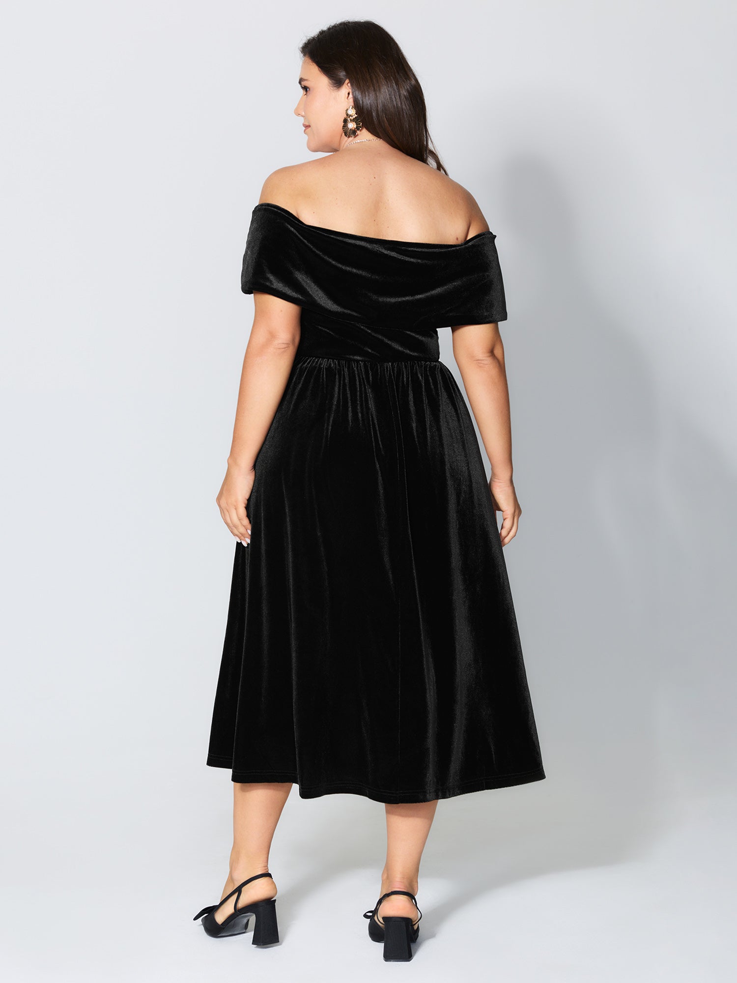 Off-Shoulder Metallic Detail Pockets Midi Dress-Sweetccc