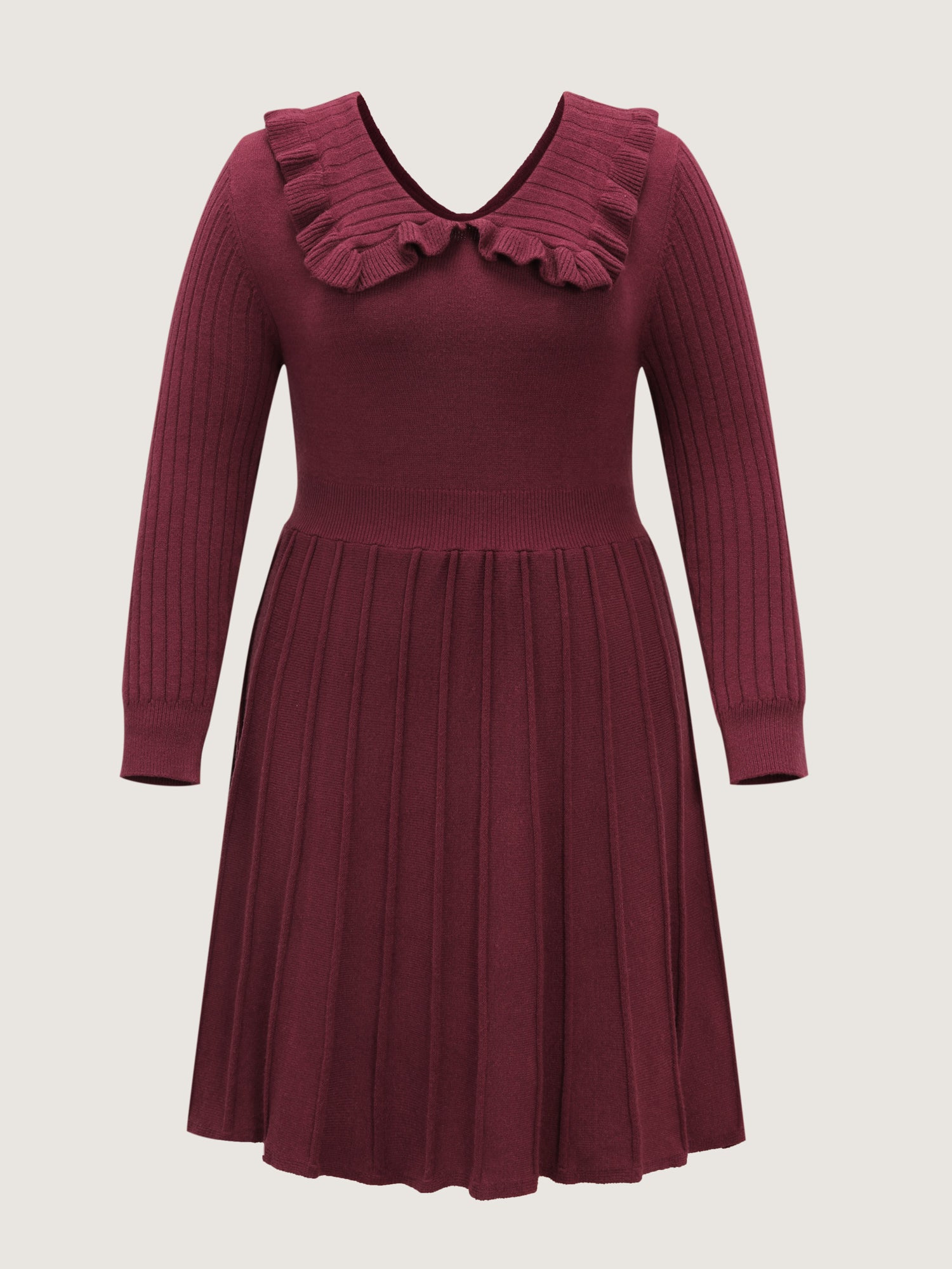 Supersoft Ruffled Neckline Cinched-Waist Sweater Dress-Sweetccc