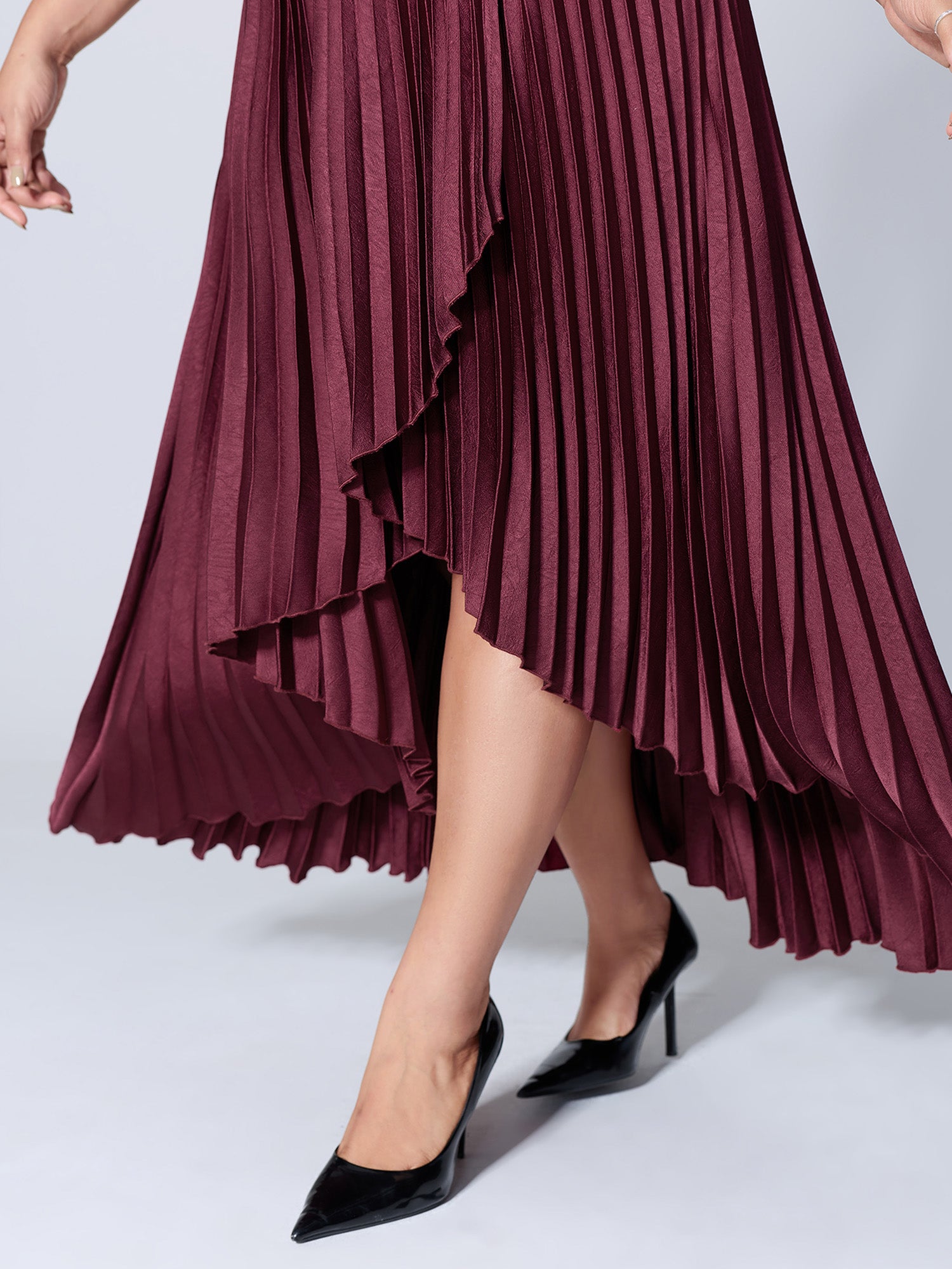 One-Shoulder Pleated Asymmetrical Hem Midi Dress-Sweetccc
