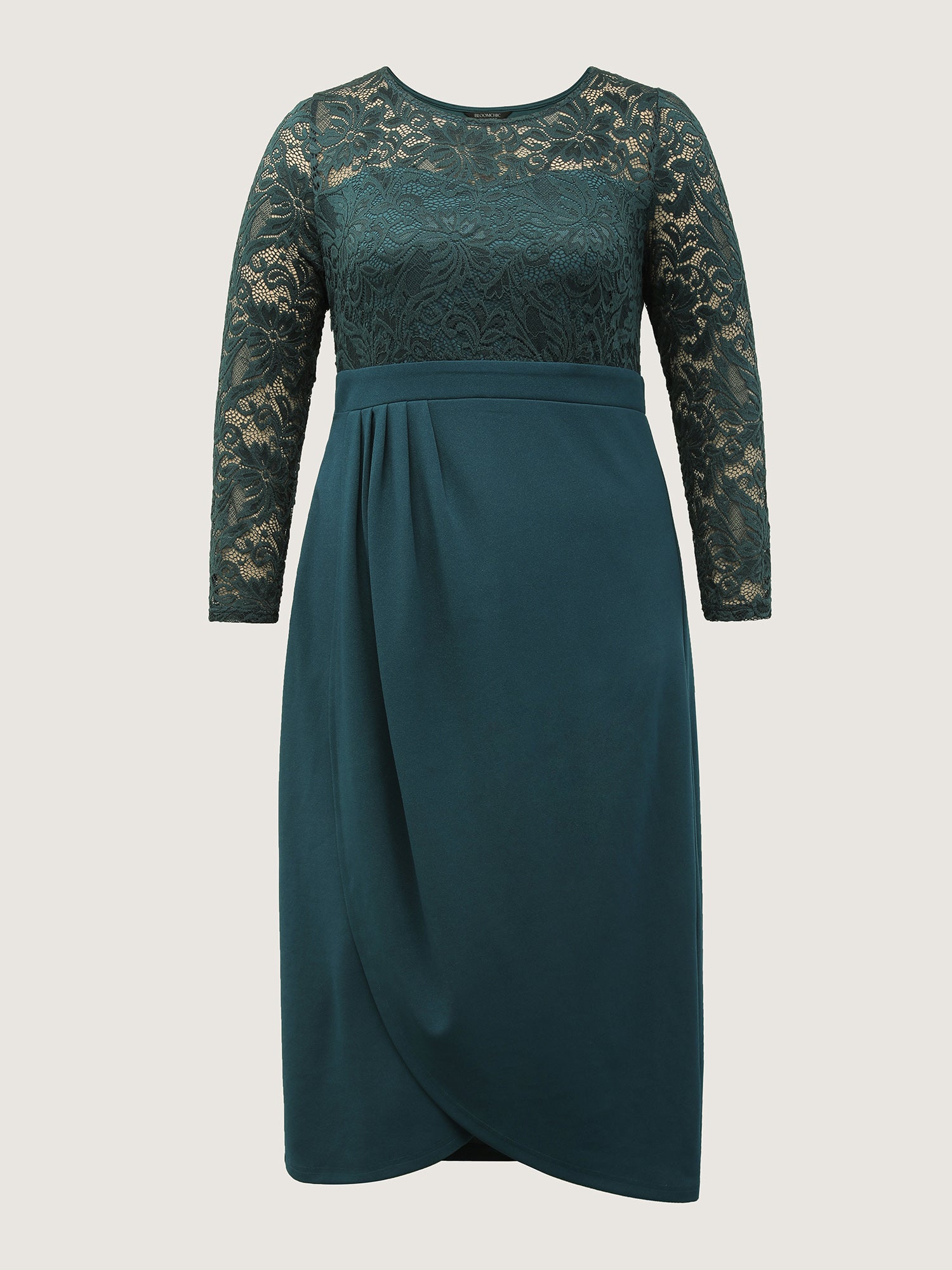 Wrap Hem Lace Sleeve Midi Dress-Sweetccc