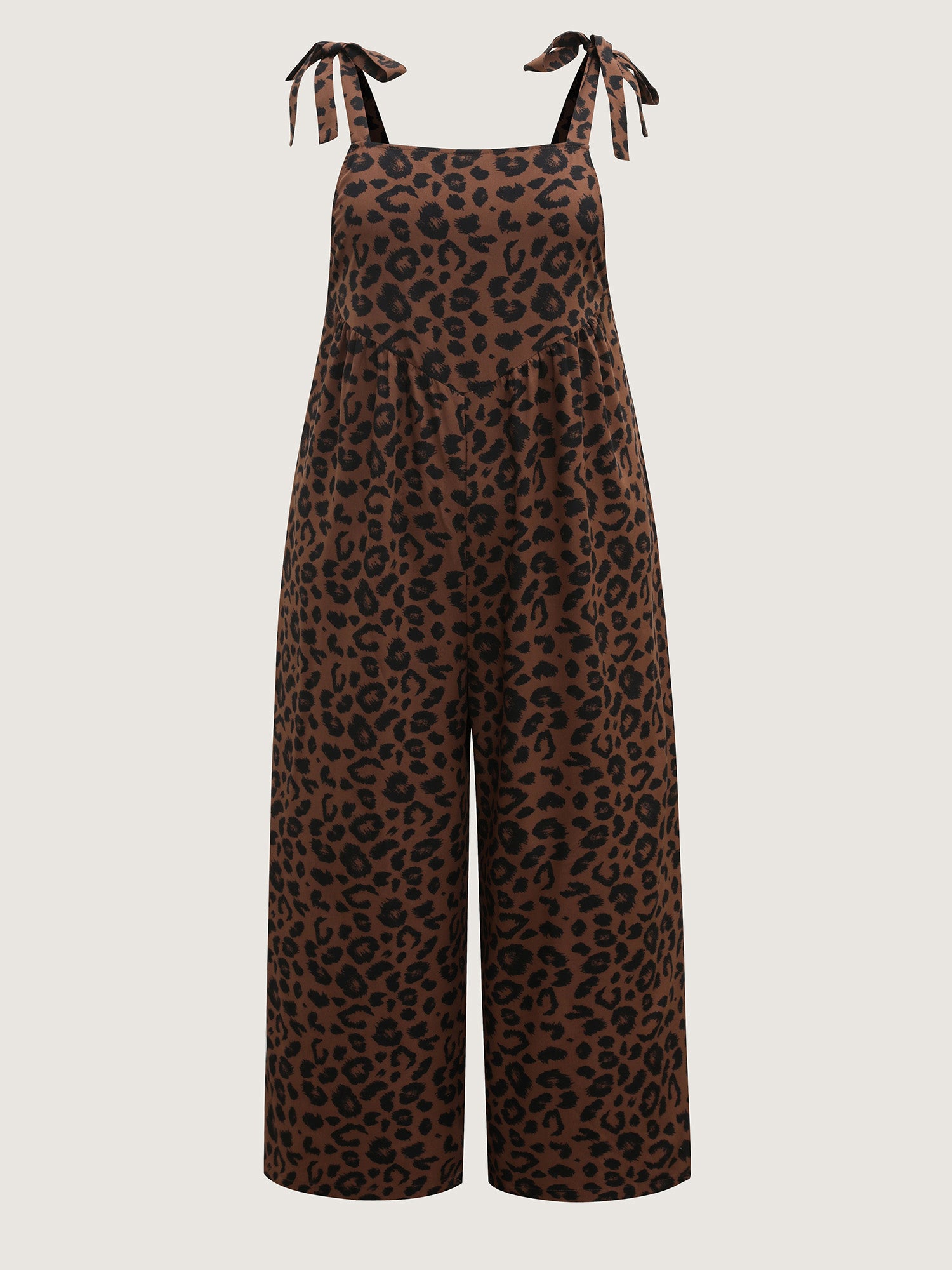Leopard Print Shirred Shoulder Ties Jumpsuit-Sweetccc